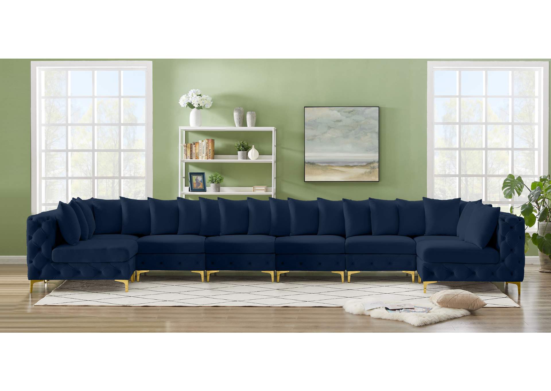 Tremblay Navy Velvet Modular Sectional,Meridian Furniture