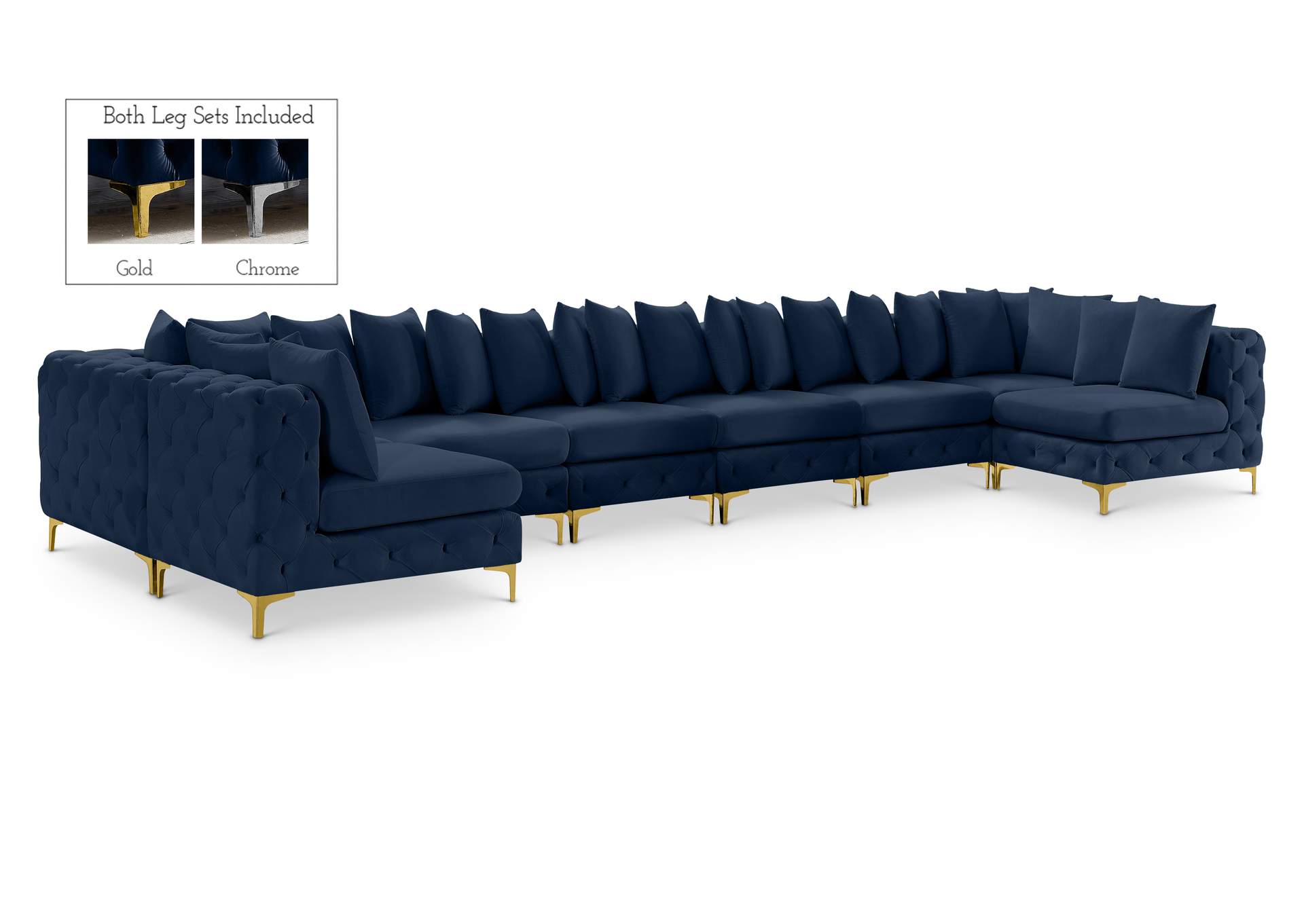 Tremblay Navy Velvet Modular Sectional,Meridian Furniture