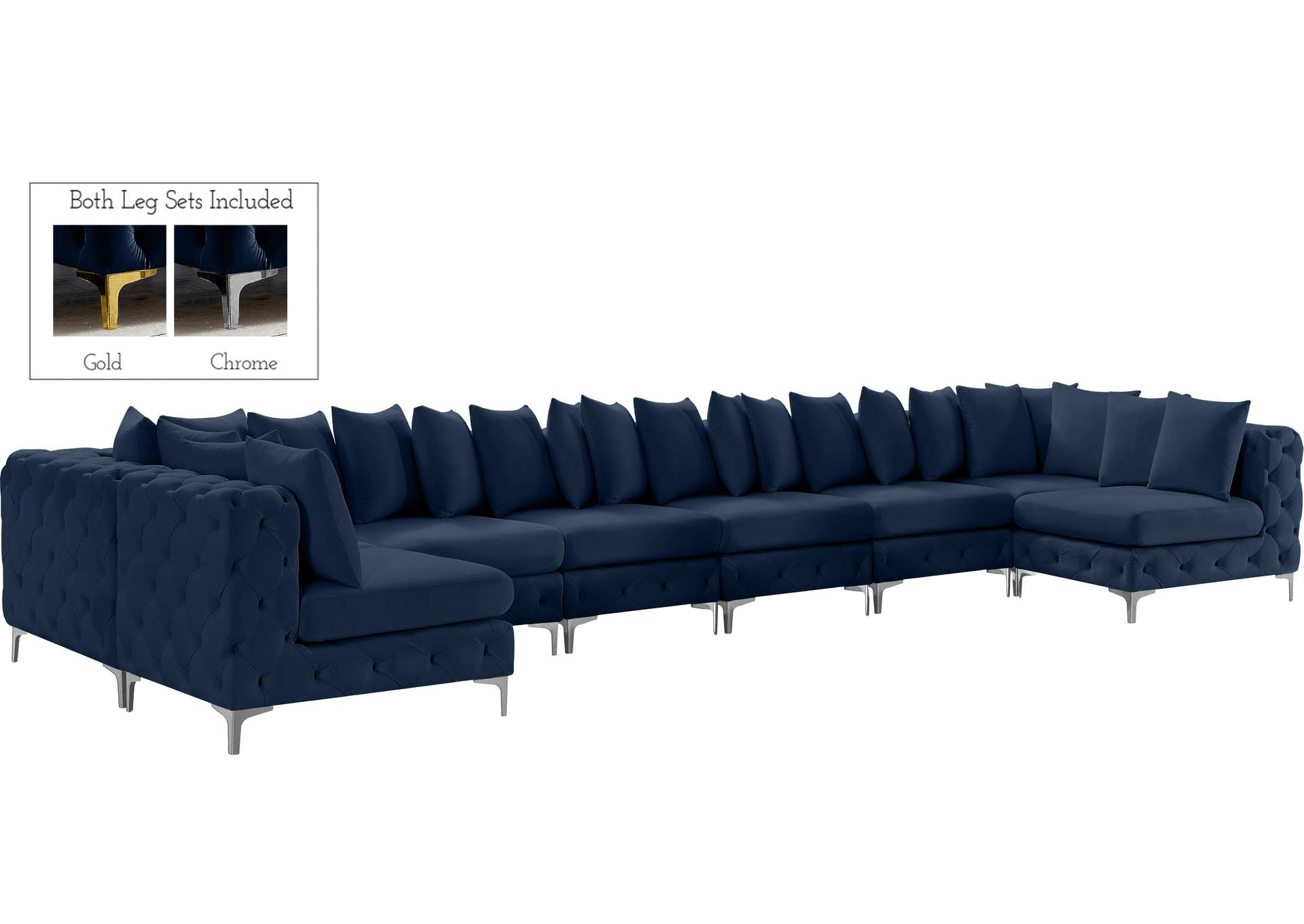 Tremblay Navy Velvet Modular Sectional,Meridian Furniture