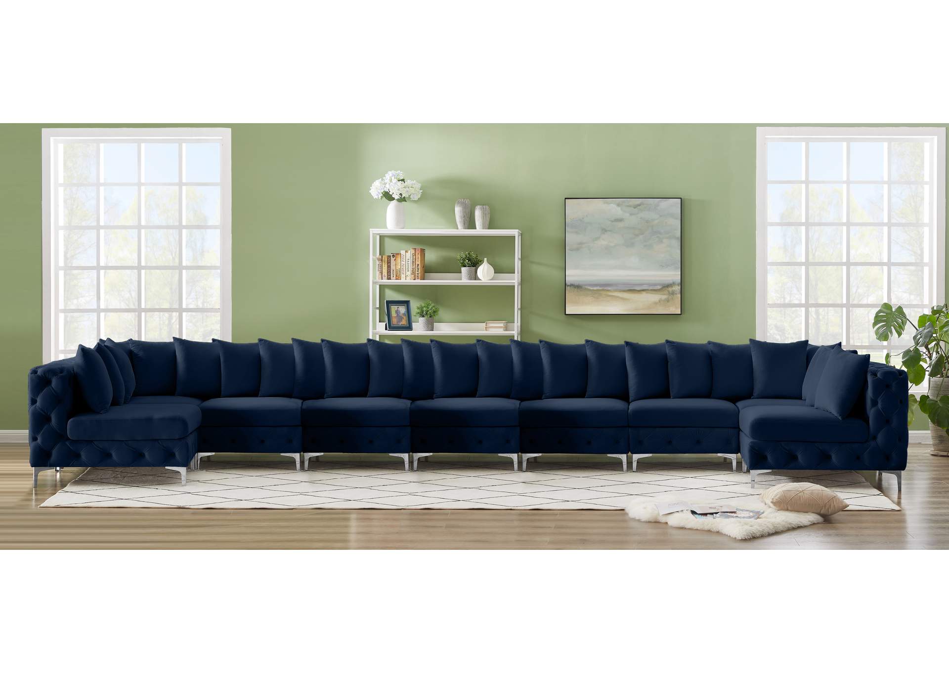 Tremblay Navy Velvet Modular Sectional,Meridian Furniture