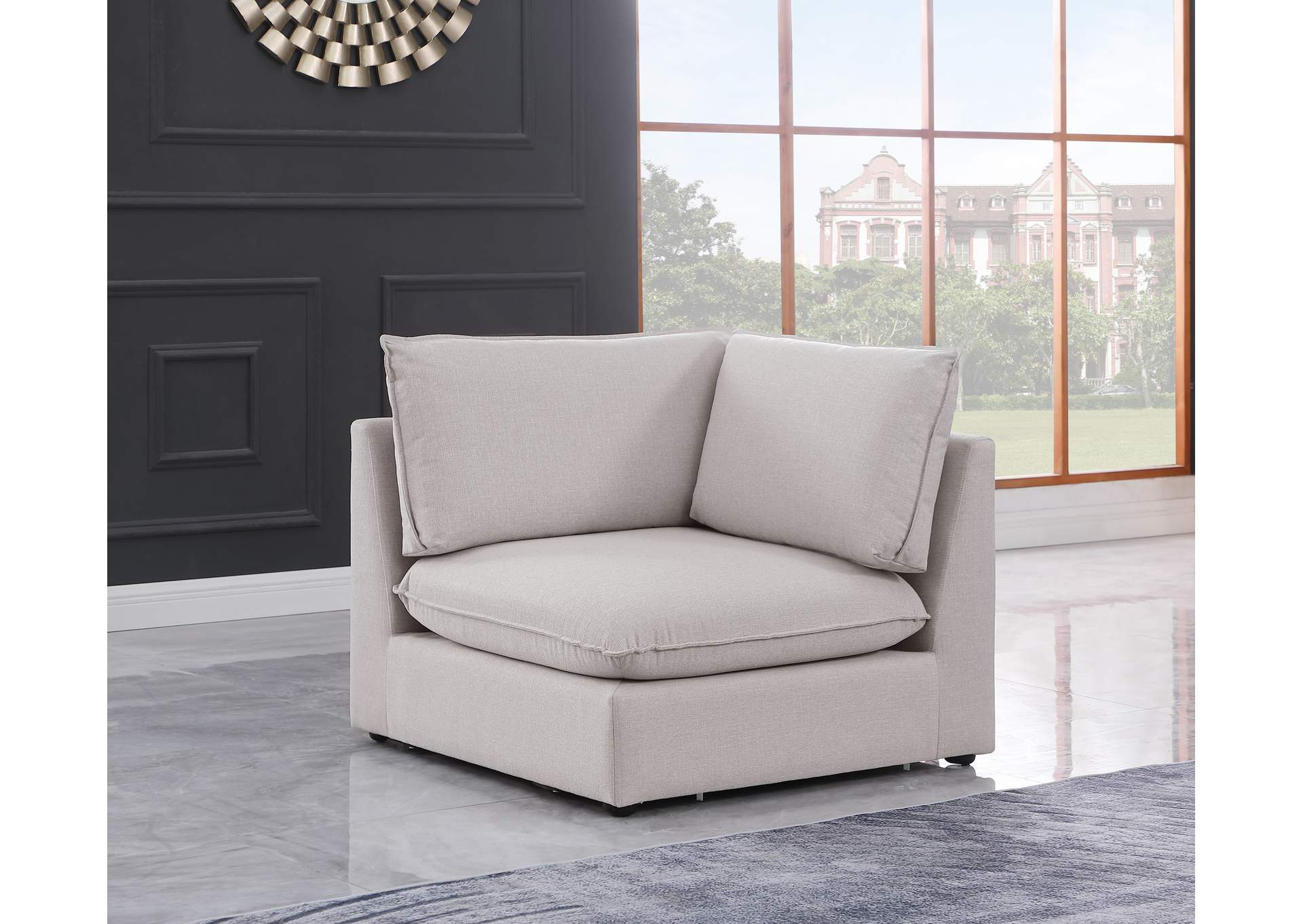 Mackenzie Beige Durable Linen Corner,Meridian Furniture