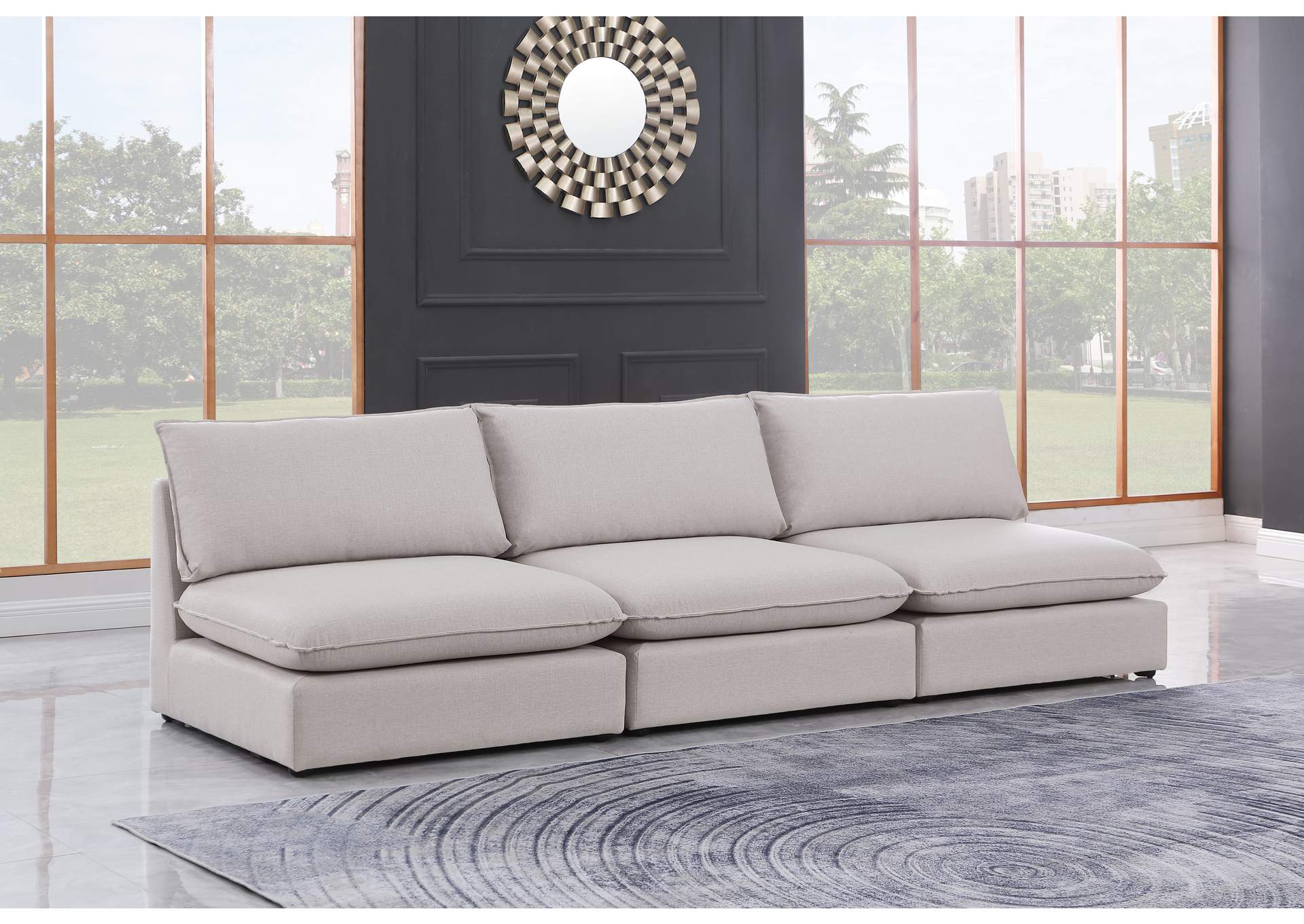 Mackenzie Beige Durable Linen Textured Modular Sofa,Meridian Furniture