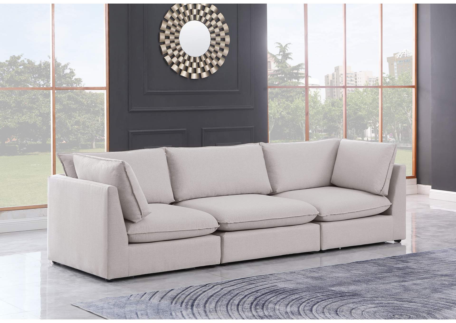 Mackenzie Beige Durable Linen Textured Modular Sofa,Meridian Furniture