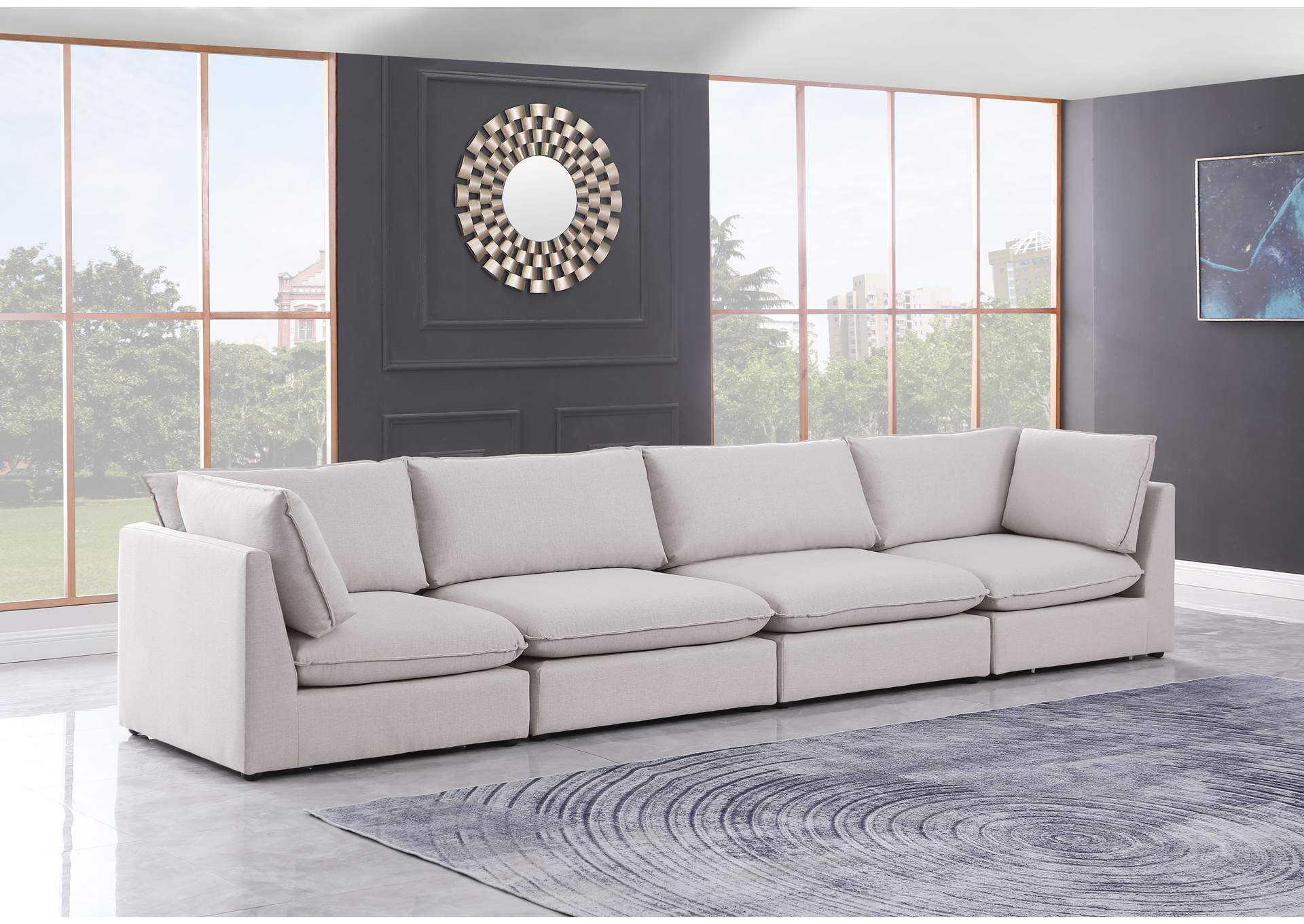 Mackenzie Beige Durable Linen Textured Modular Sofa,Meridian Furniture