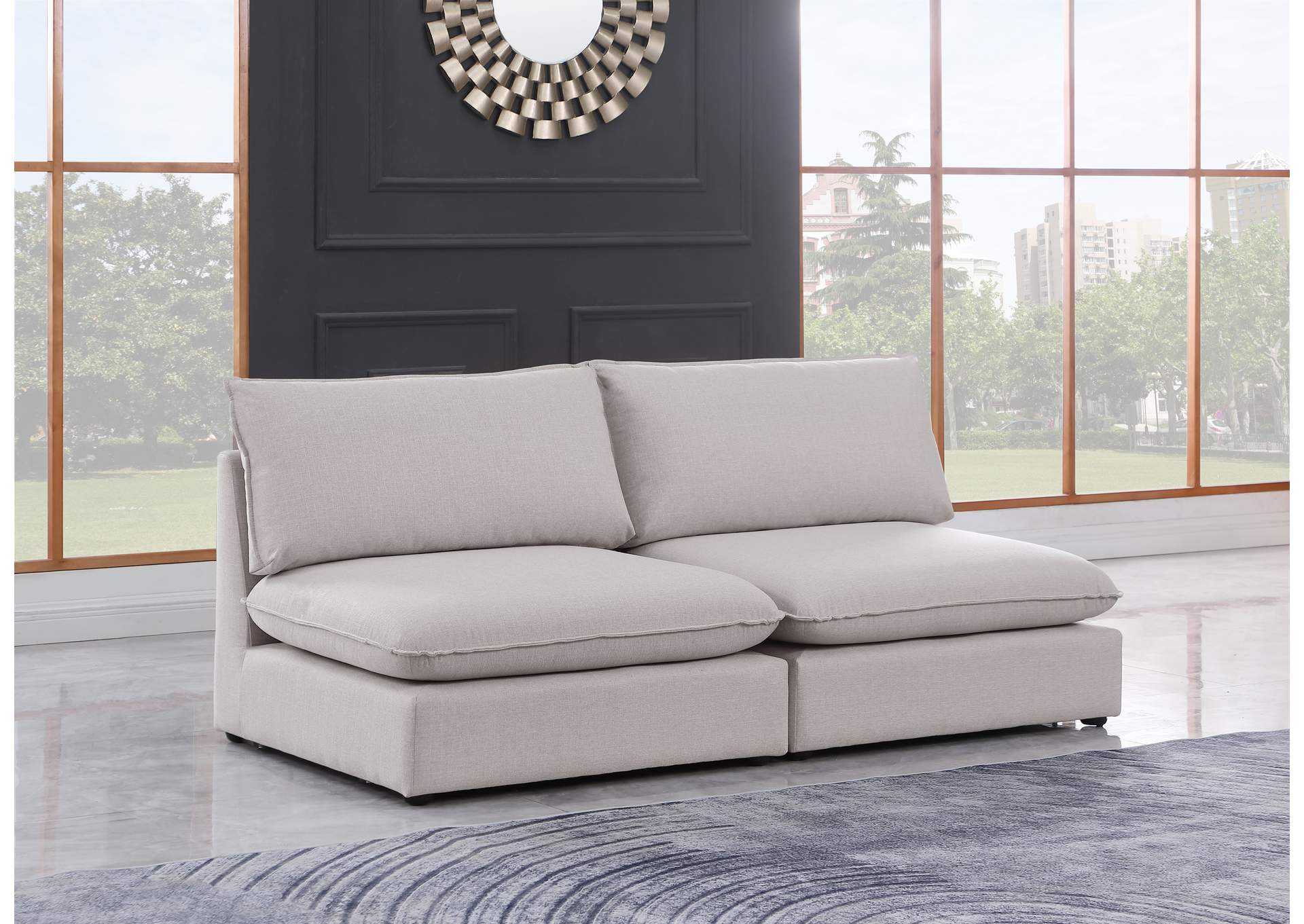 Mackenzie Beige Durable Linen Textured Modular Sofa,Meridian Furniture