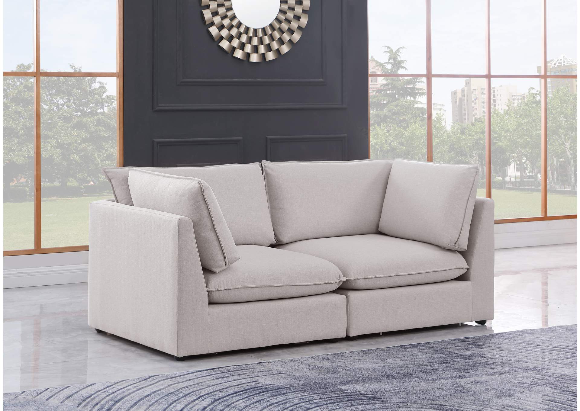 Mackenzie Beige Durable Linen Textured Modular Sofa,Meridian Furniture