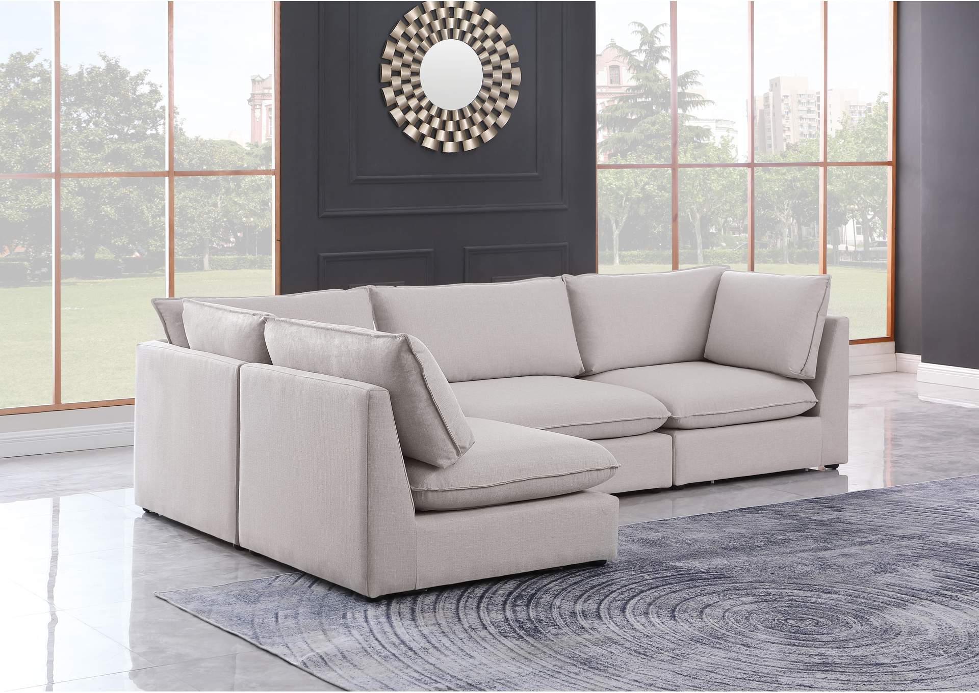 Mackenzie Beige Durable Linen Textured Modular Sectional,Meridian Furniture