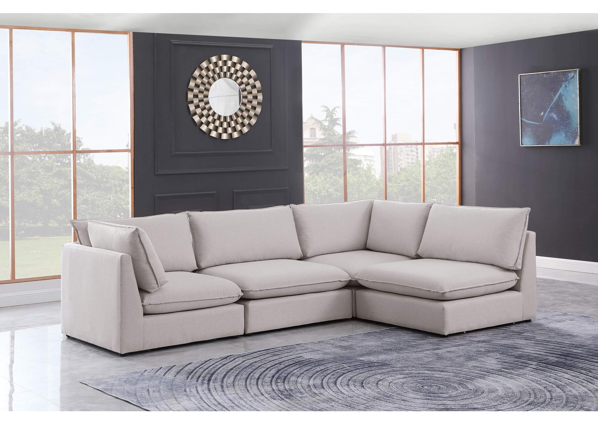 Mackenzie Beige Durable Linen Textured Modular Sectional,Meridian Furniture