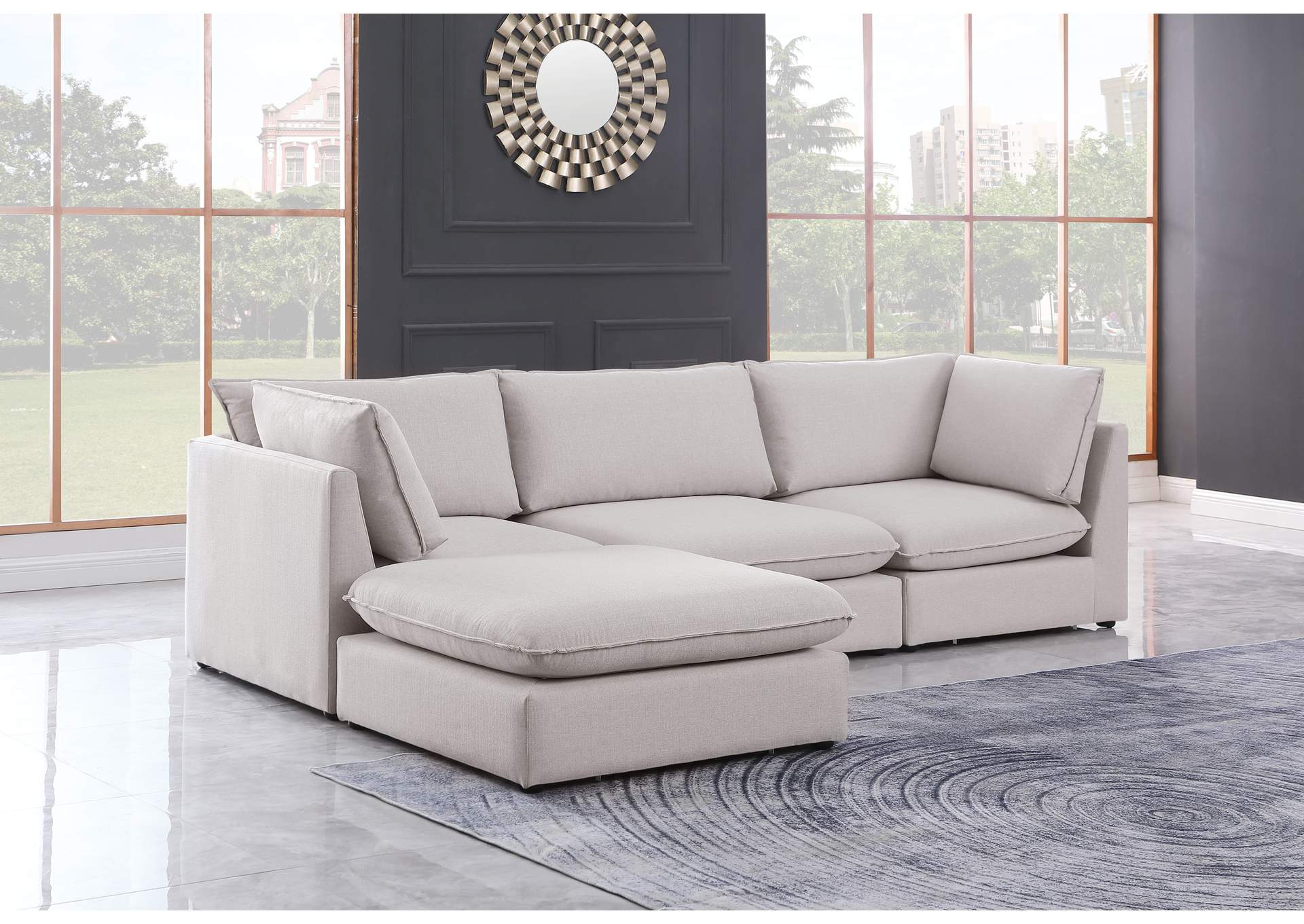 Mackenzie Beige Durable Linen Textured Modular Sectional,Meridian Furniture