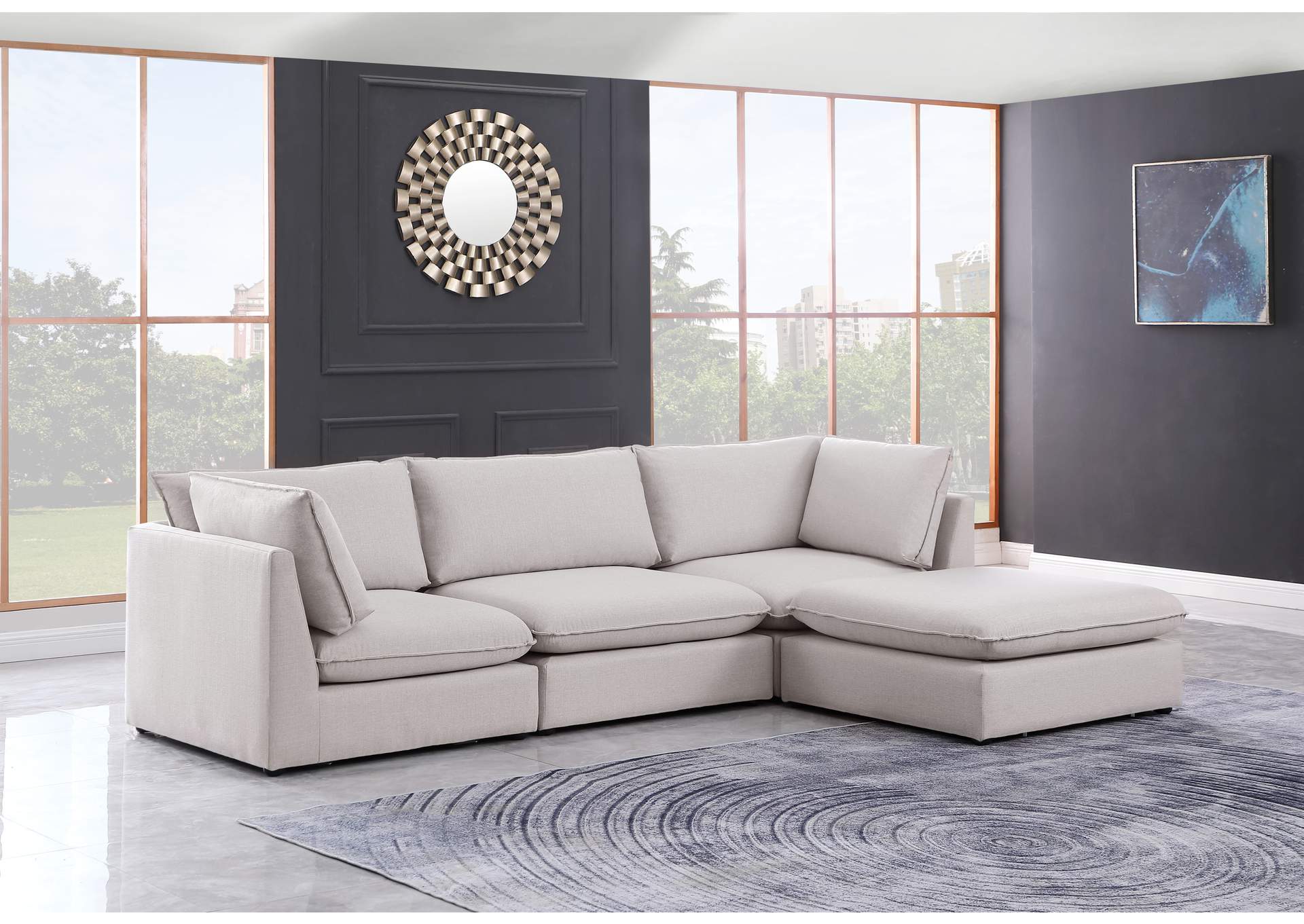 Mackenzie Beige Durable Linen Textured Modular Sectional,Meridian Furniture