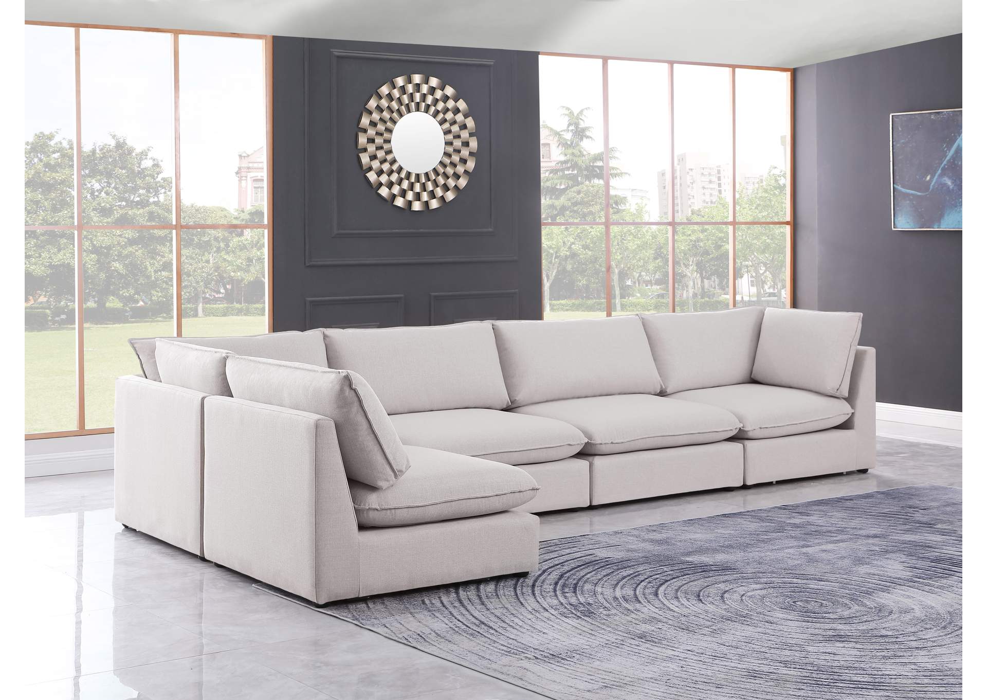 Mackenzie Beige Durable Linen Textured Modular Sectional,Meridian Furniture