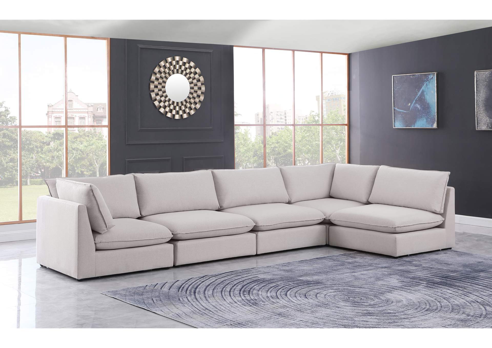 Mackenzie Beige Durable Linen Textured Modular Sectional,Meridian Furniture