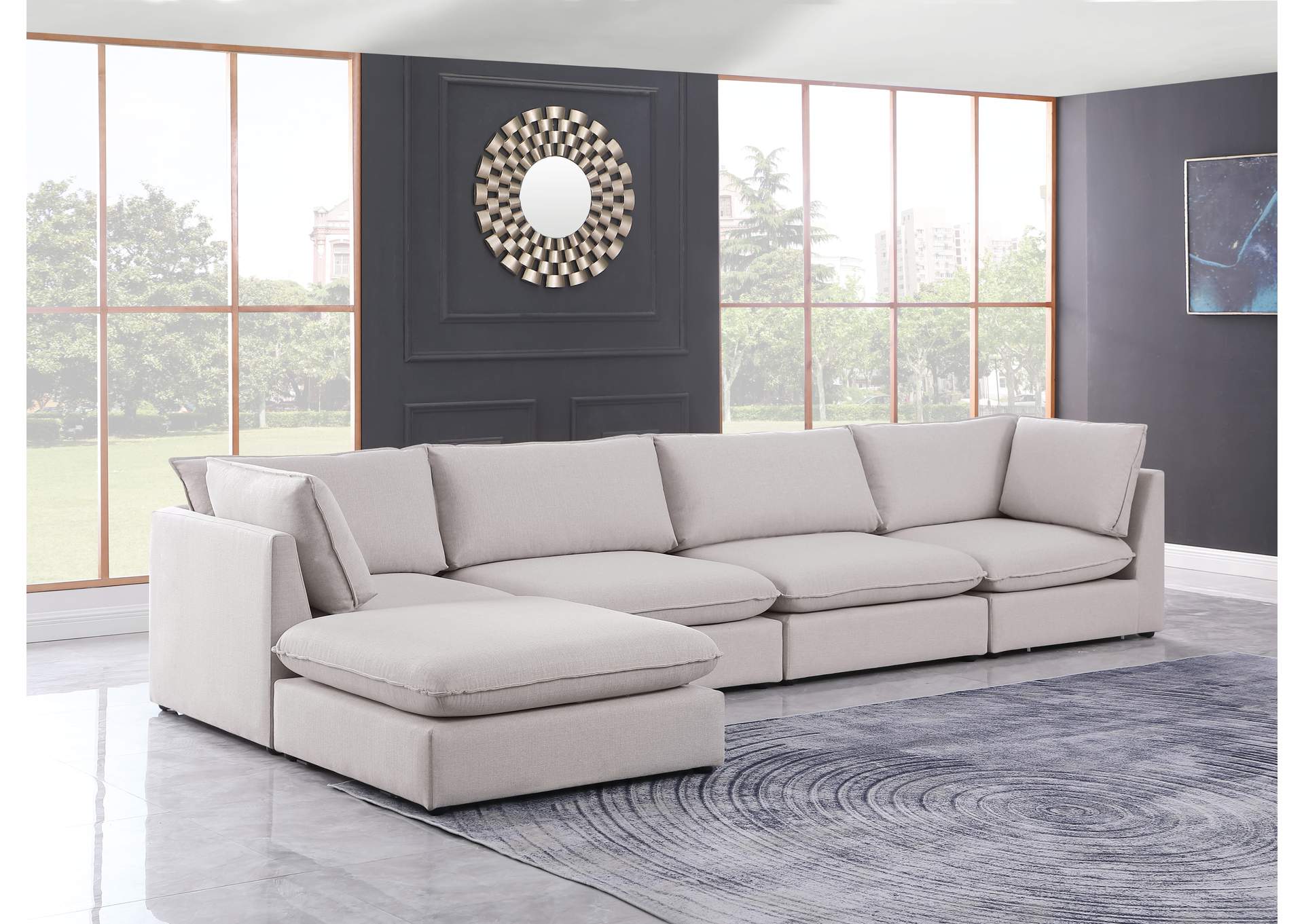 Mackenzie Beige Durable Linen Textured Modular Sectional,Meridian Furniture