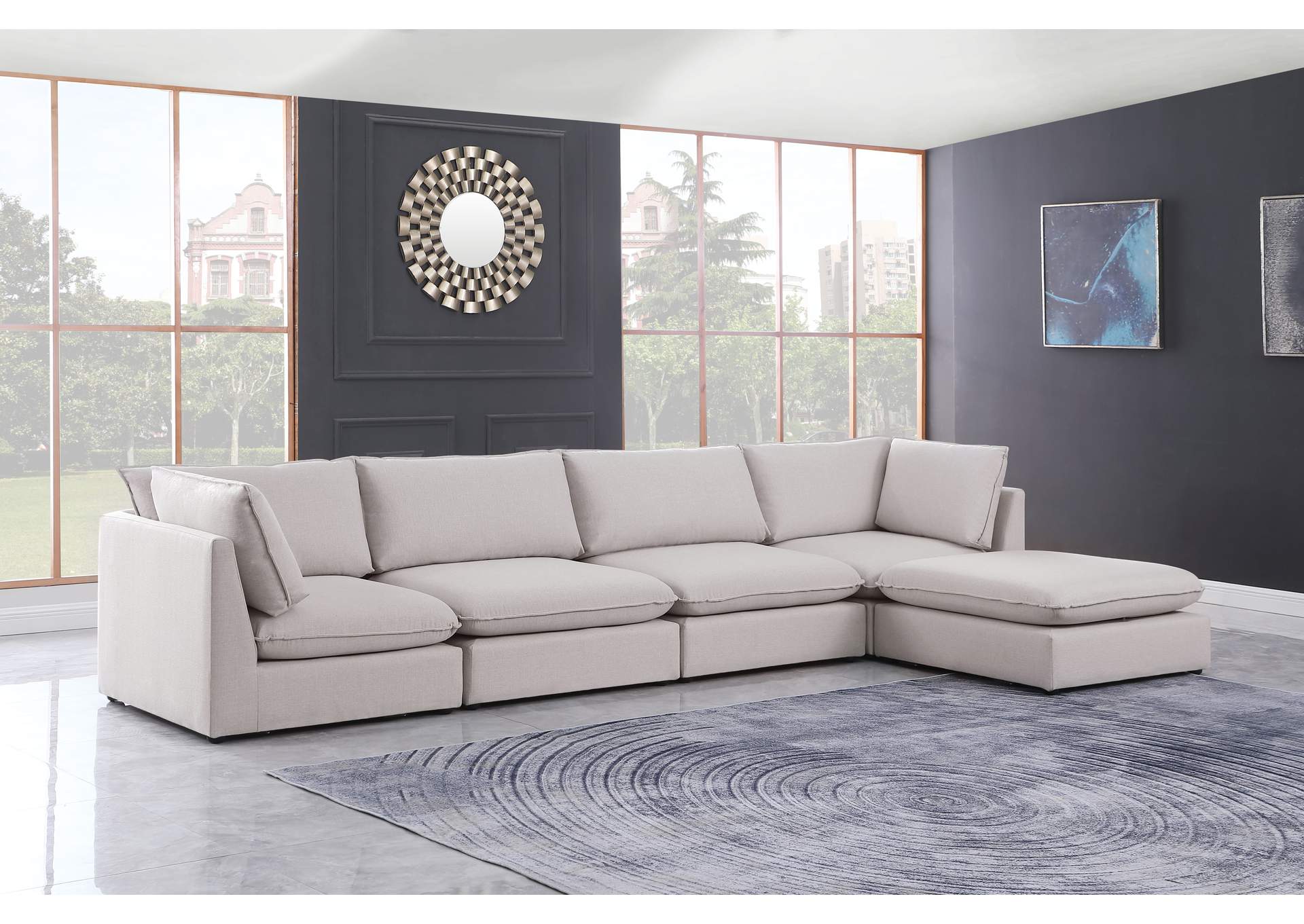 Mackenzie Beige Durable Linen Textured Modular Sectional,Meridian Furniture