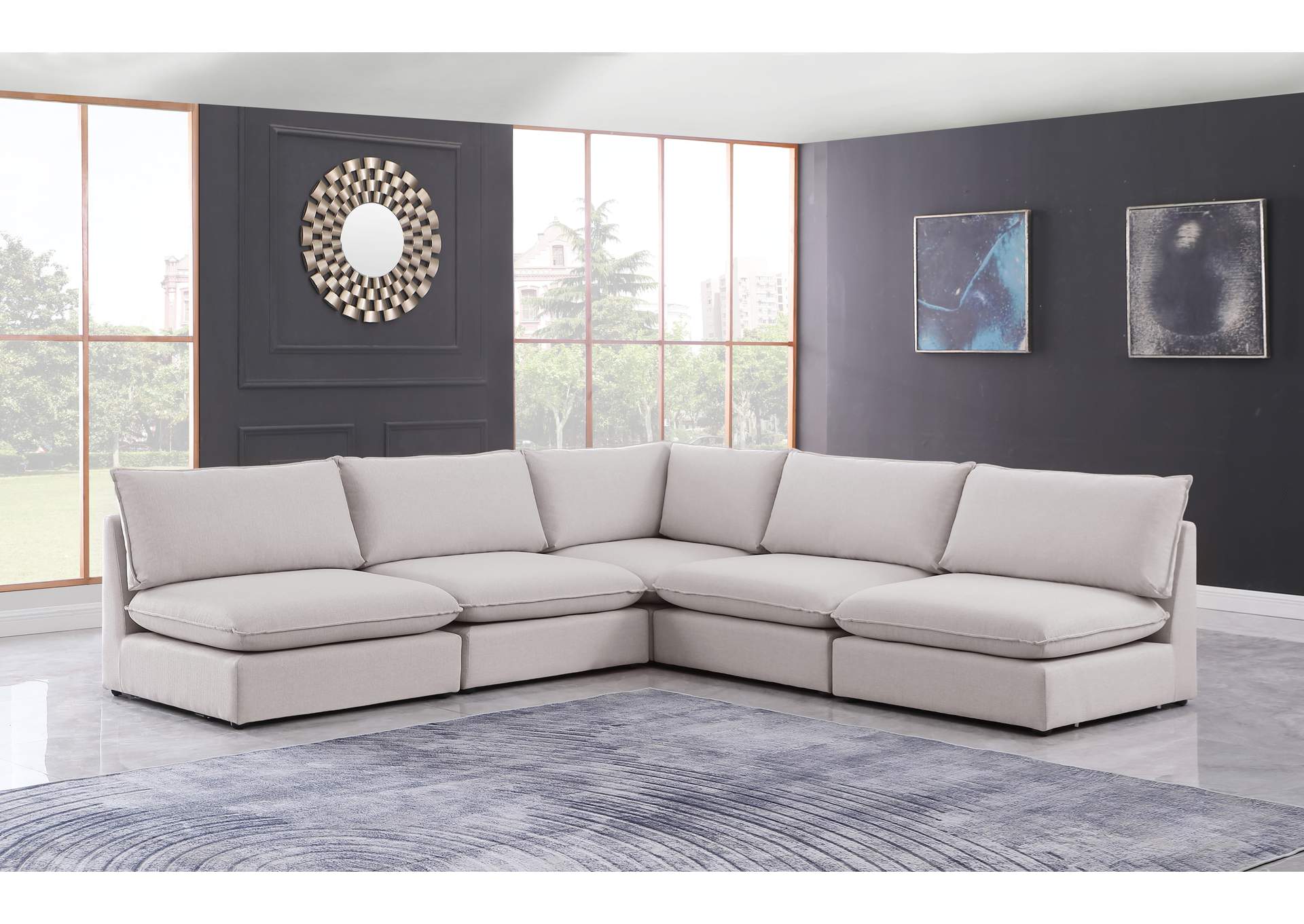 Mackenzie Beige Durable Linen Textured Modular Sectional,Meridian Furniture