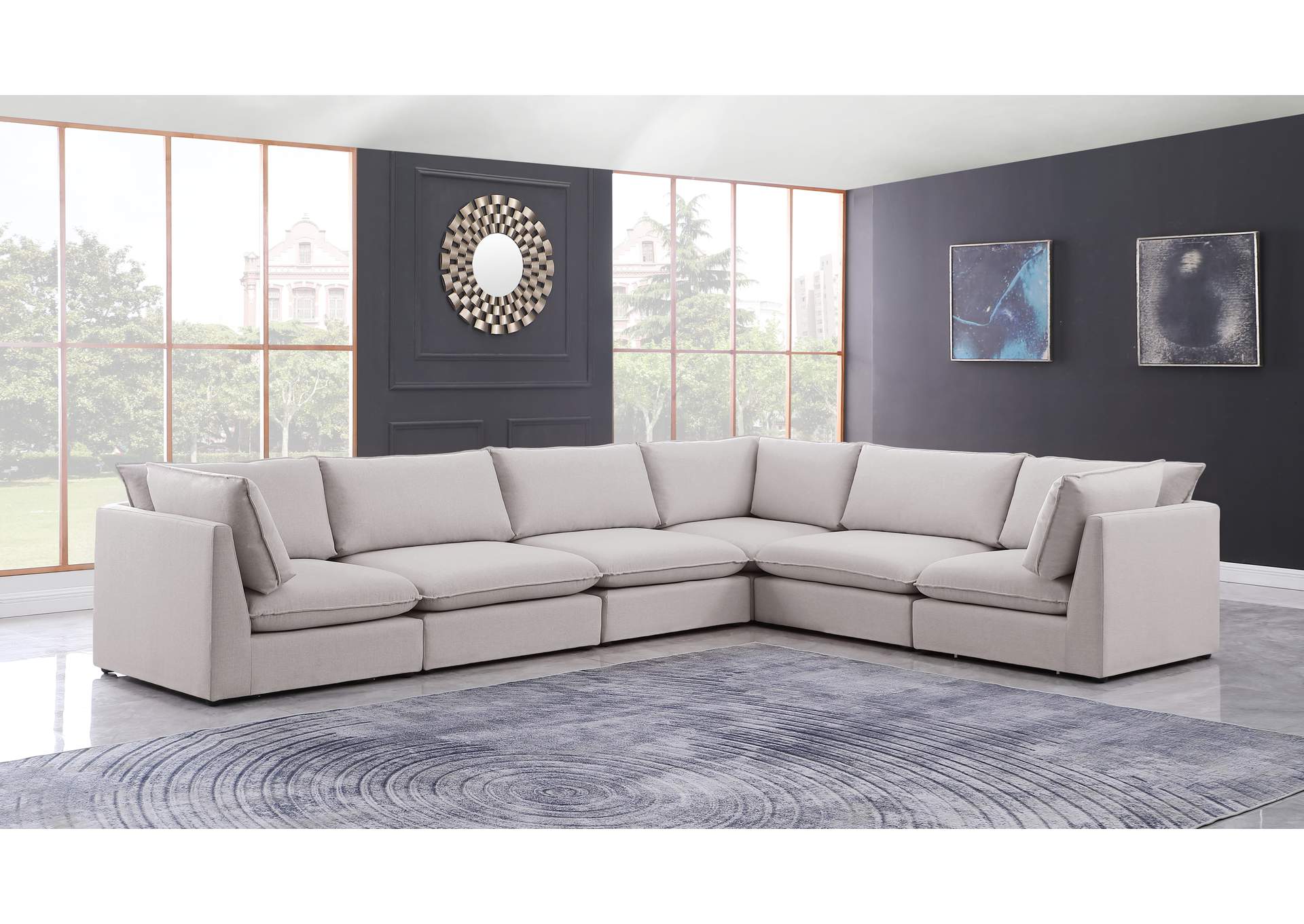 Mackenzie Beige Durable Linen Textured Modular Sectional,Meridian Furniture