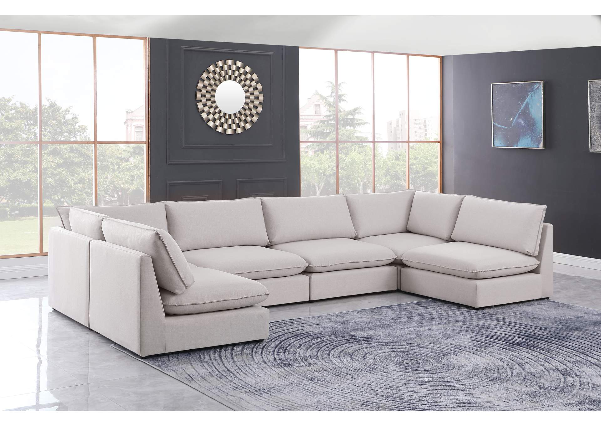 Mackenzie Beige Durable Linen Textured Modular Sectional,Meridian Furniture