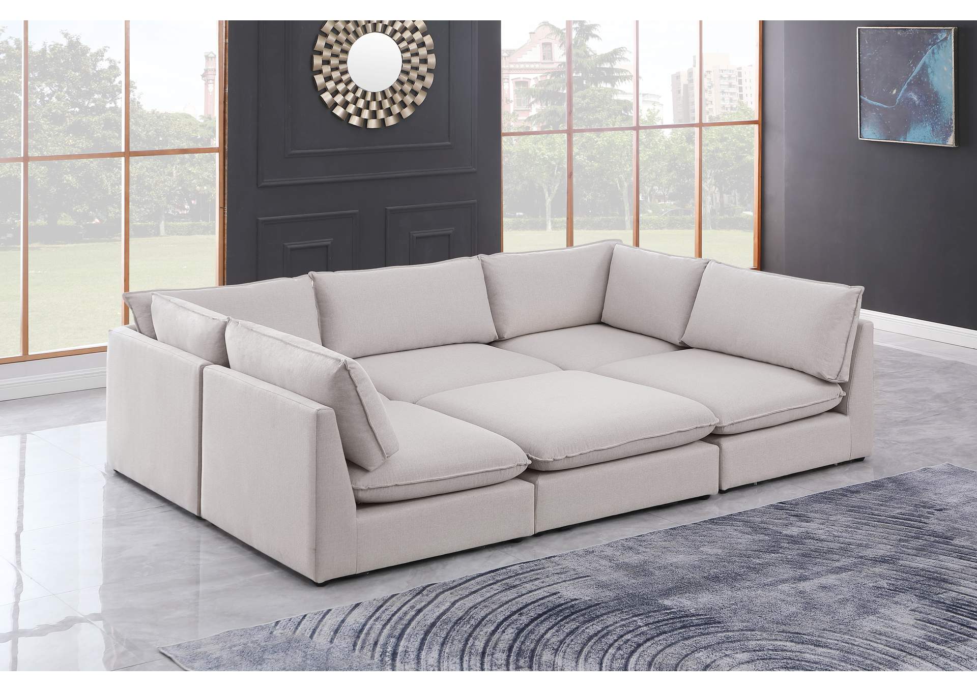 Mackenzie Beige Durable Linen Textured Modular Sectional,Meridian Furniture