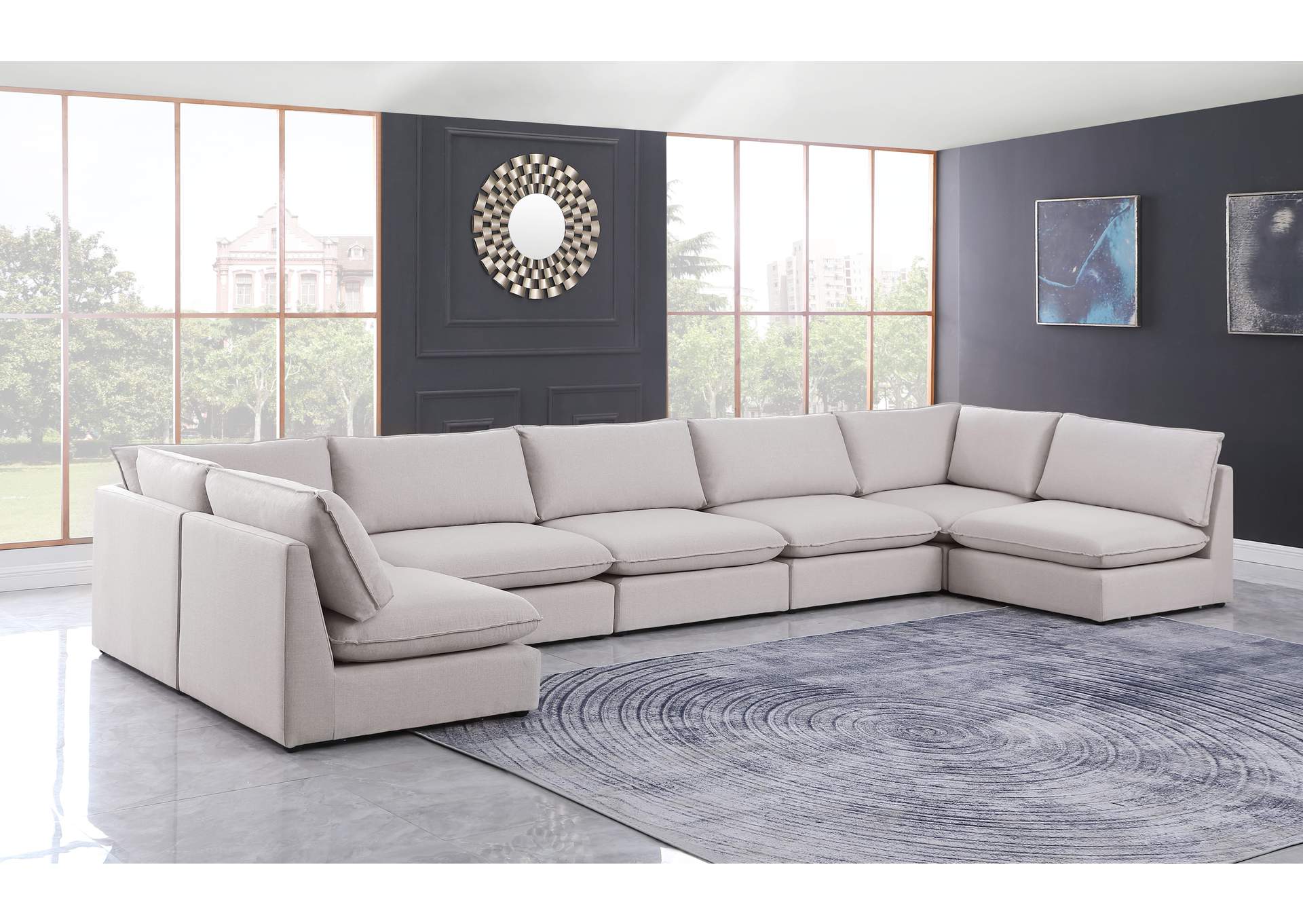 Mackenzie Beige Durable Linen Textured Modular Sectional,Meridian Furniture