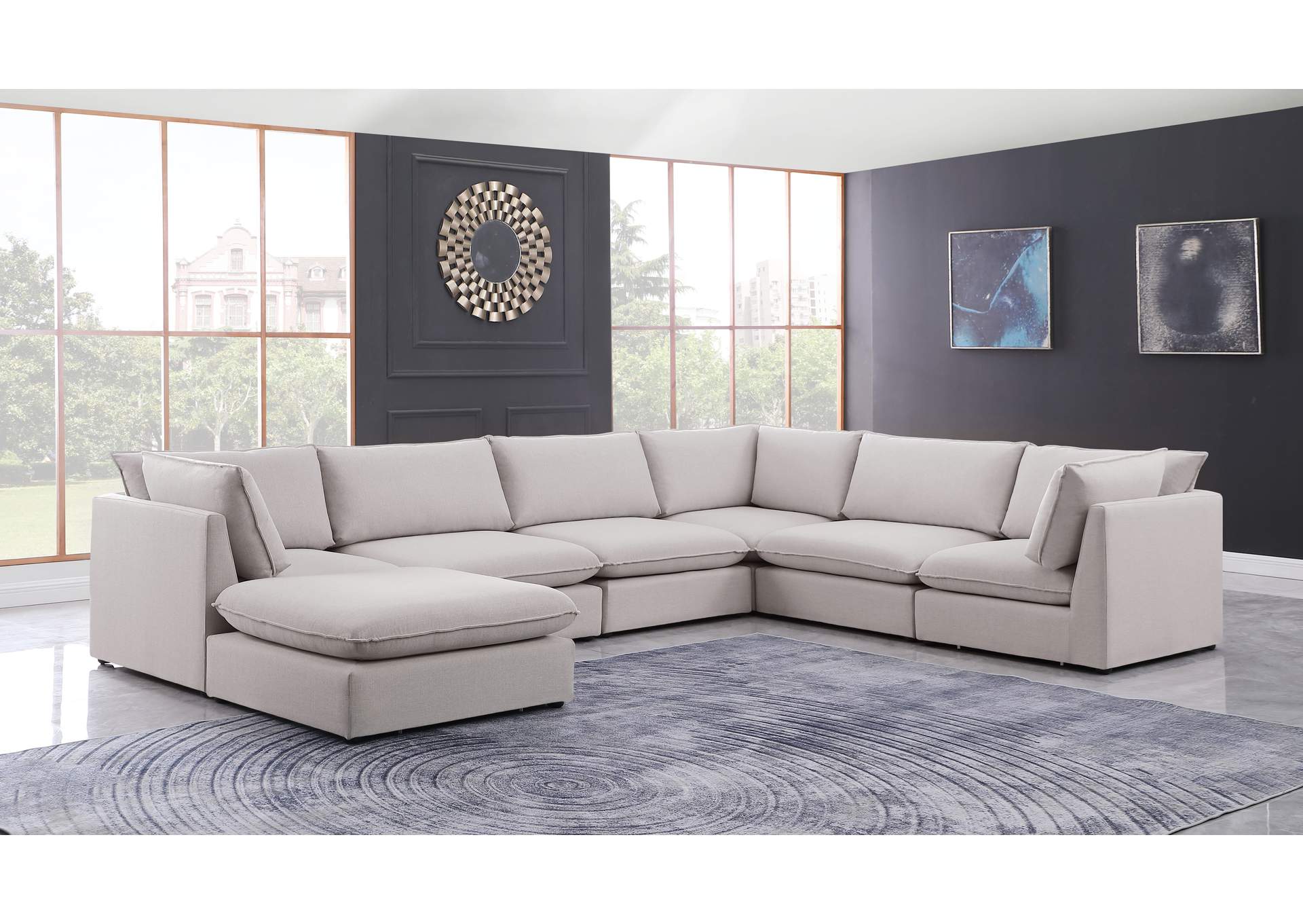 Mackenzie Beige Durable Linen Textured Modular Sectional,Meridian Furniture