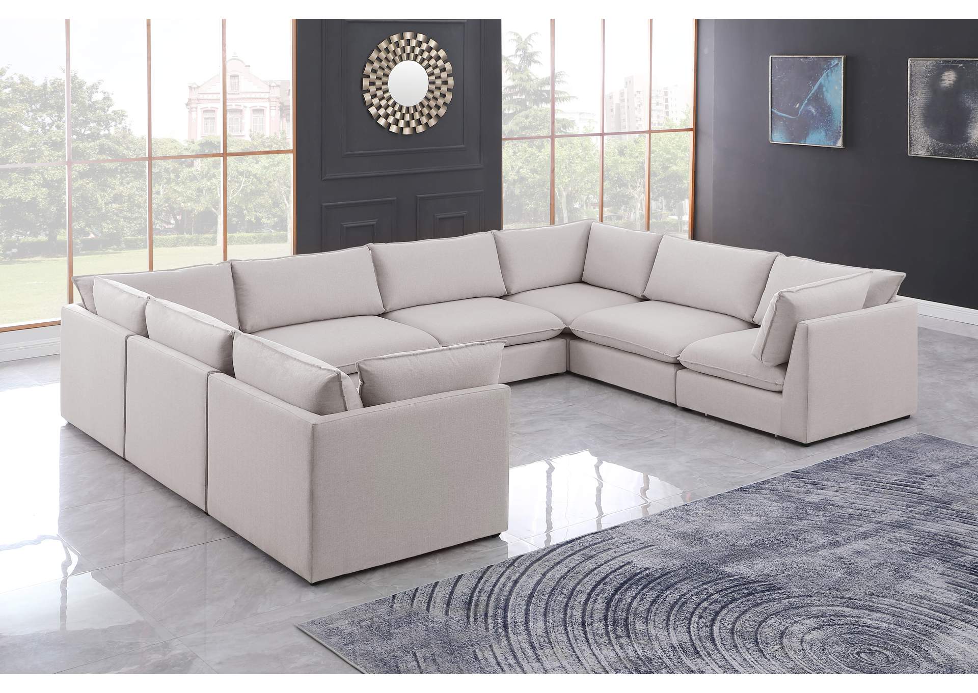 Mackenzie Beige Durable Linen Textured Modular Sectional,Meridian Furniture