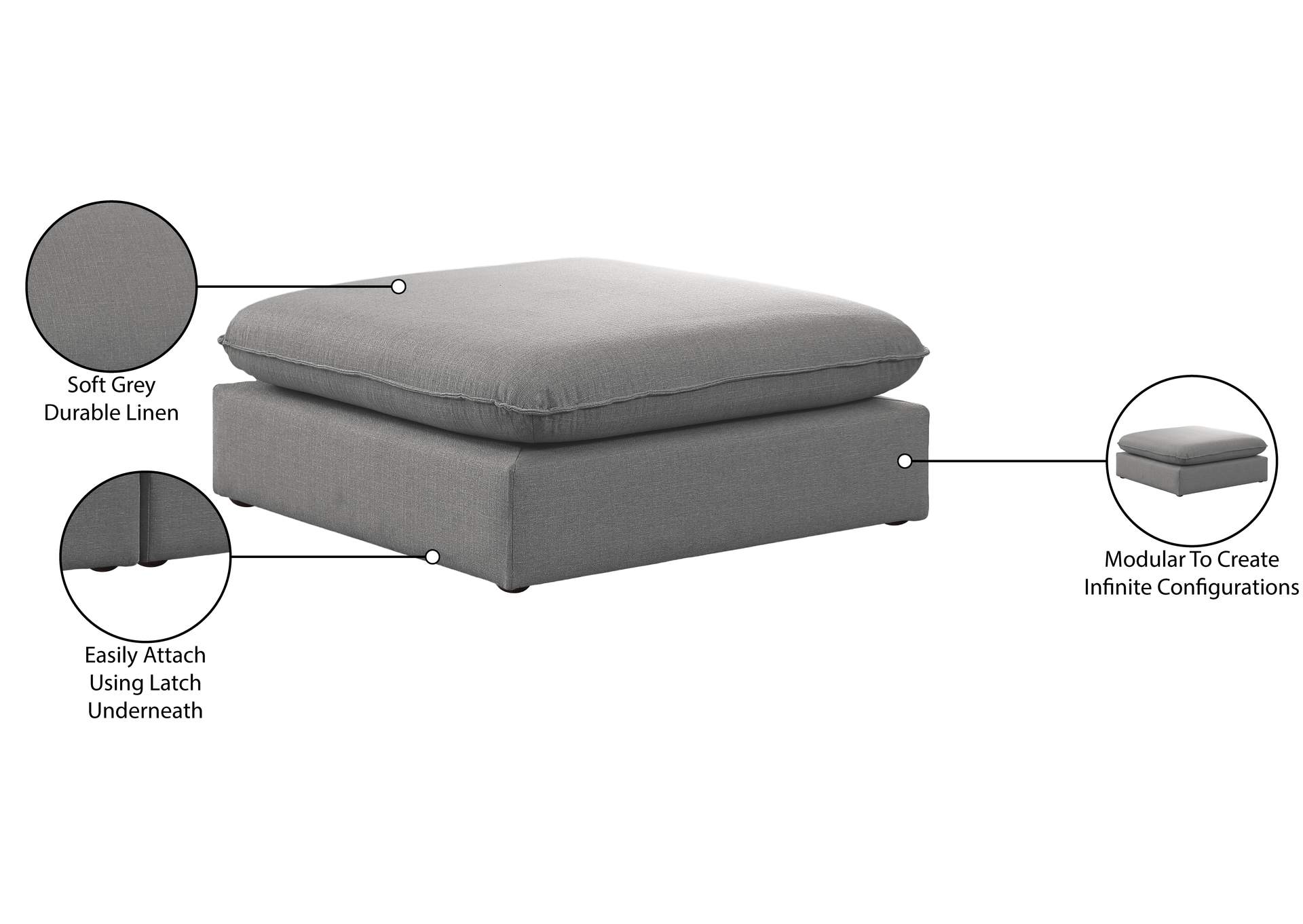 Mackenzie Grey Durable Linen Textured Ottoman,Meridian Furniture