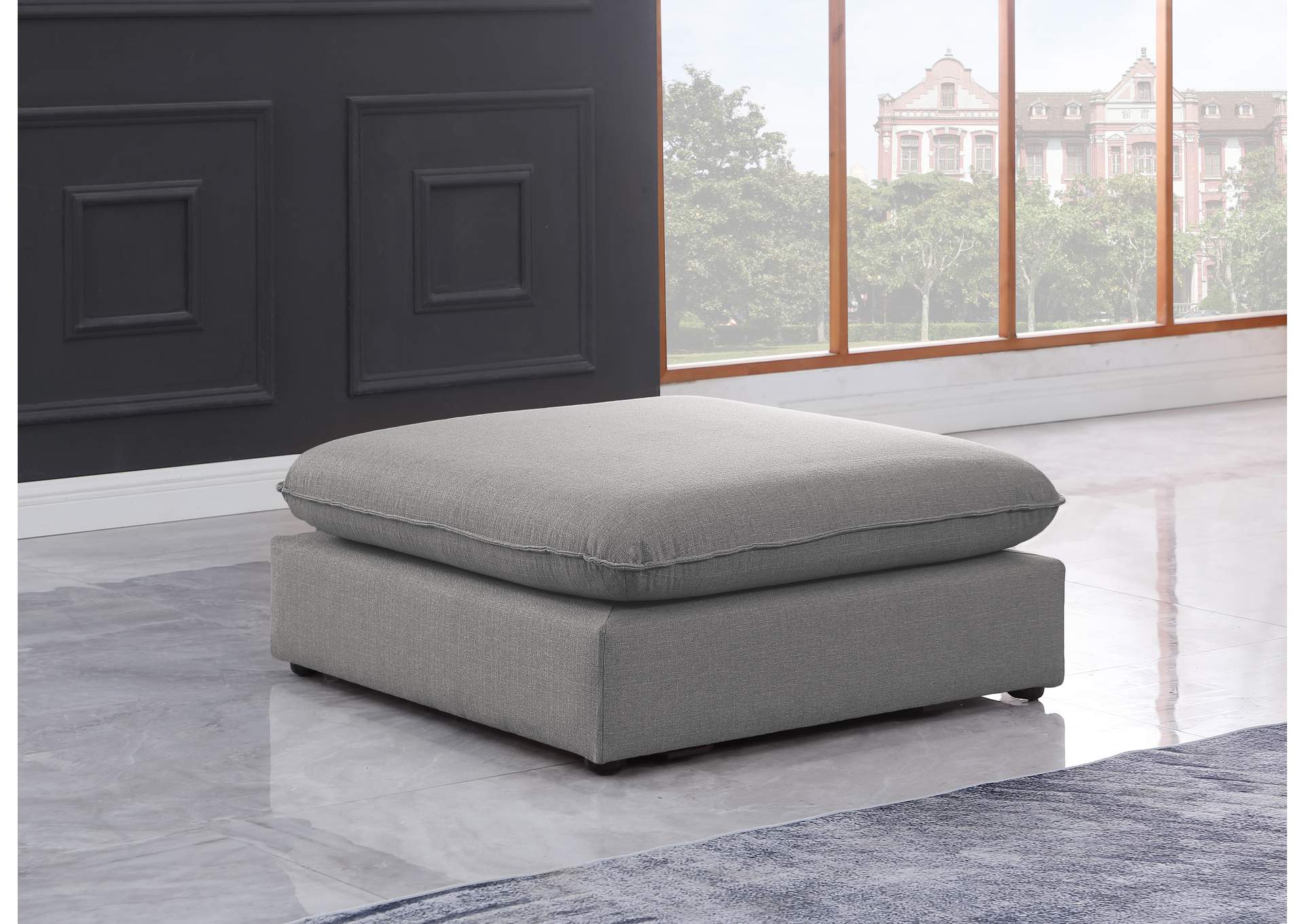 Mackenzie Grey Durable Linen Textured Ottoman,Meridian Furniture