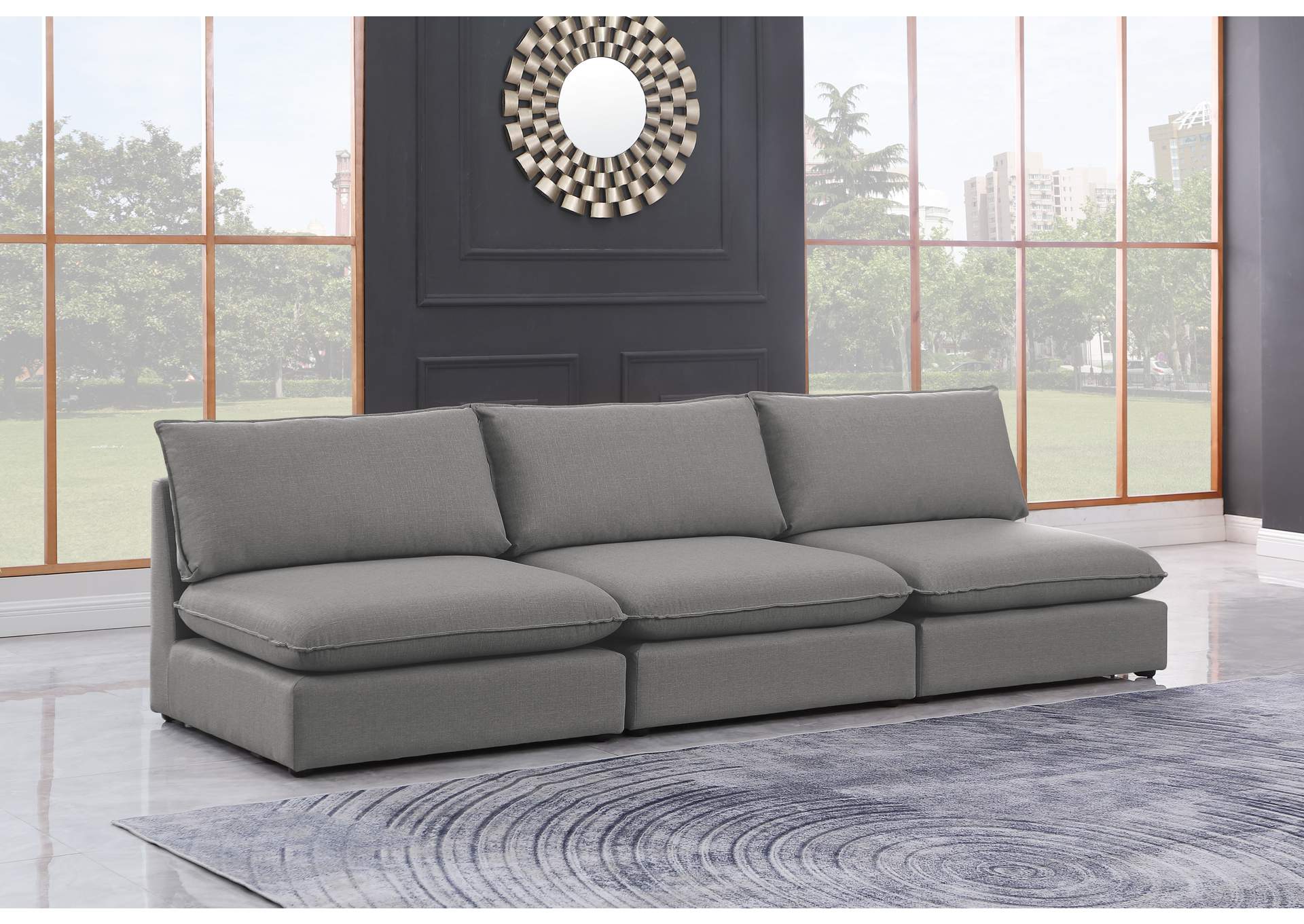 Mackenzie Grey Durable Linen Textured Modular Sofa,Meridian Furniture