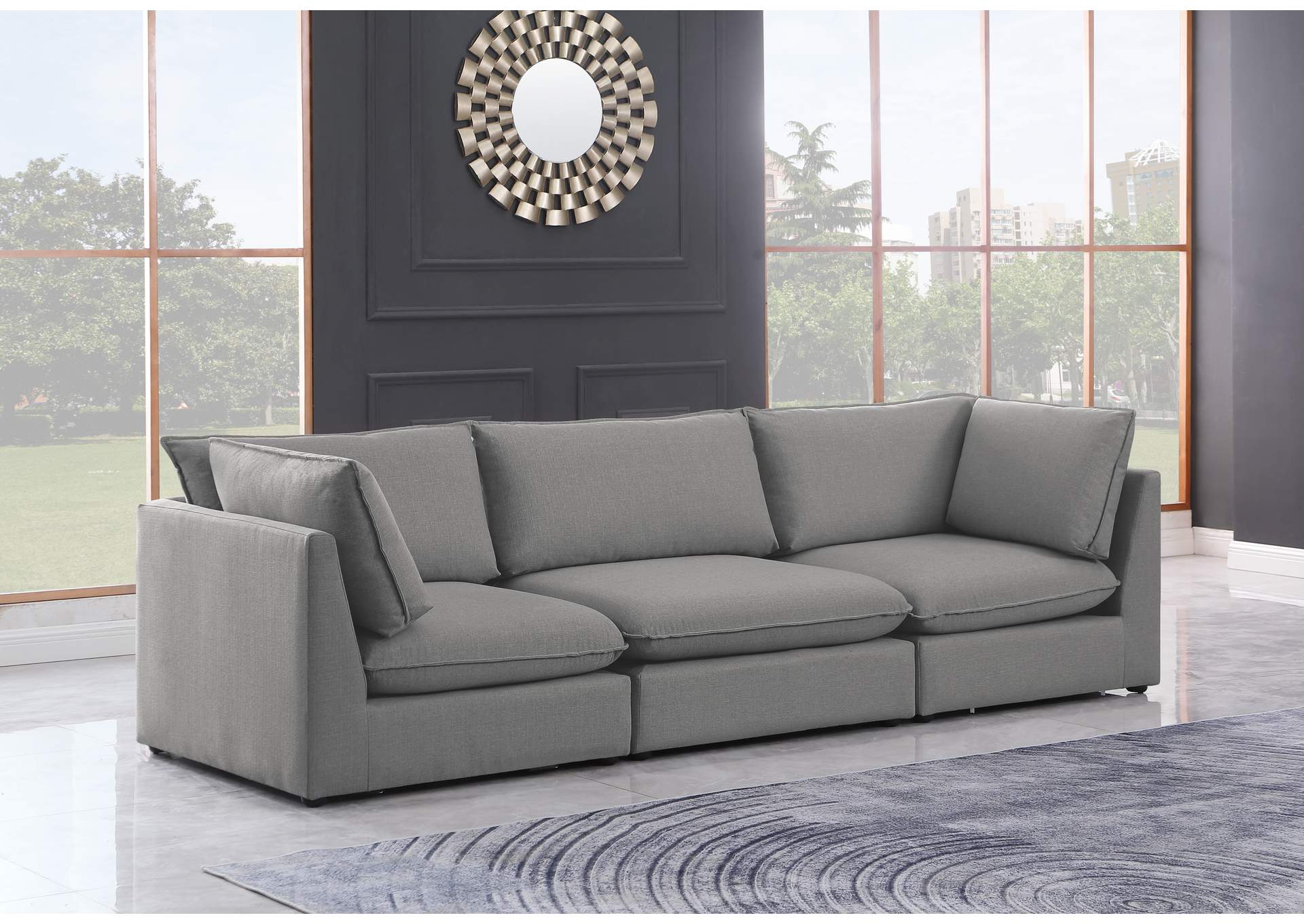 Mackenzie Grey Durable Linen Textured Modular Sofa,Meridian Furniture