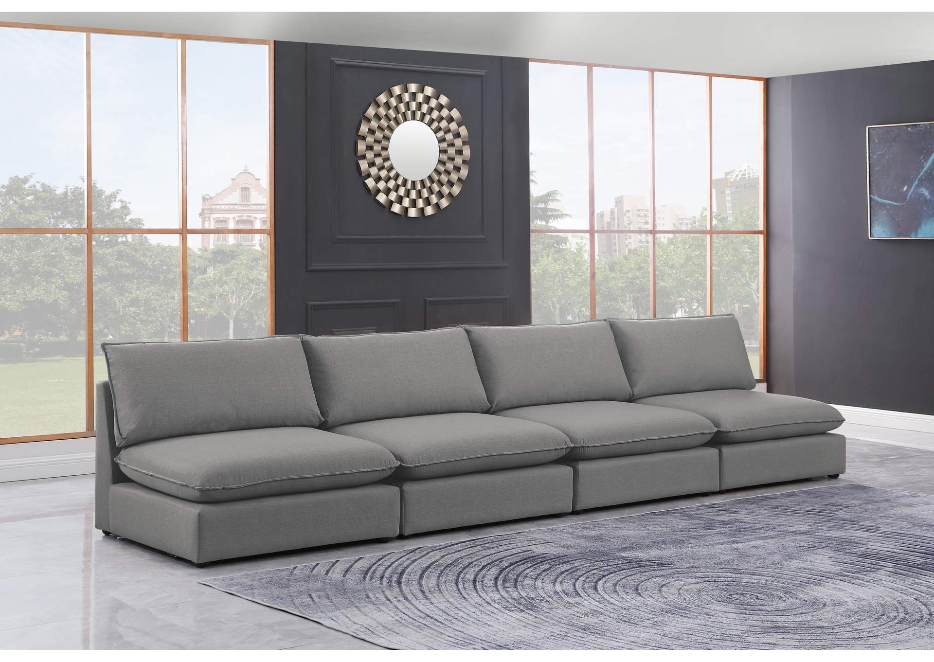 Mackenzie Grey Durable Linen Textured Modular Sofa,Meridian Furniture