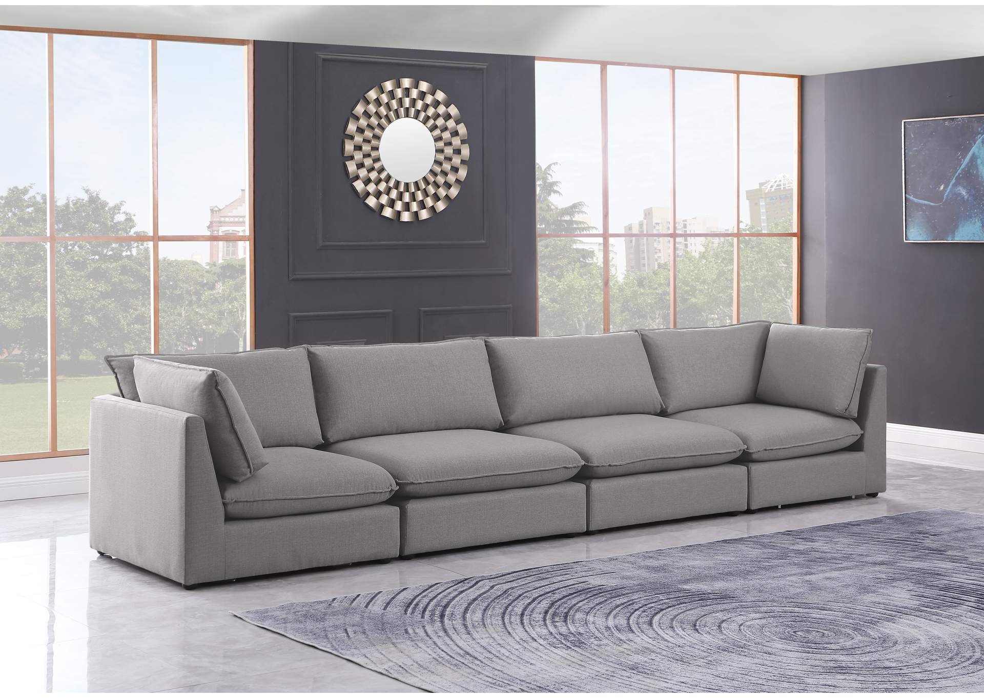 Mackenzie Grey Durable Linen Textured Modular Sofa,Meridian Furniture