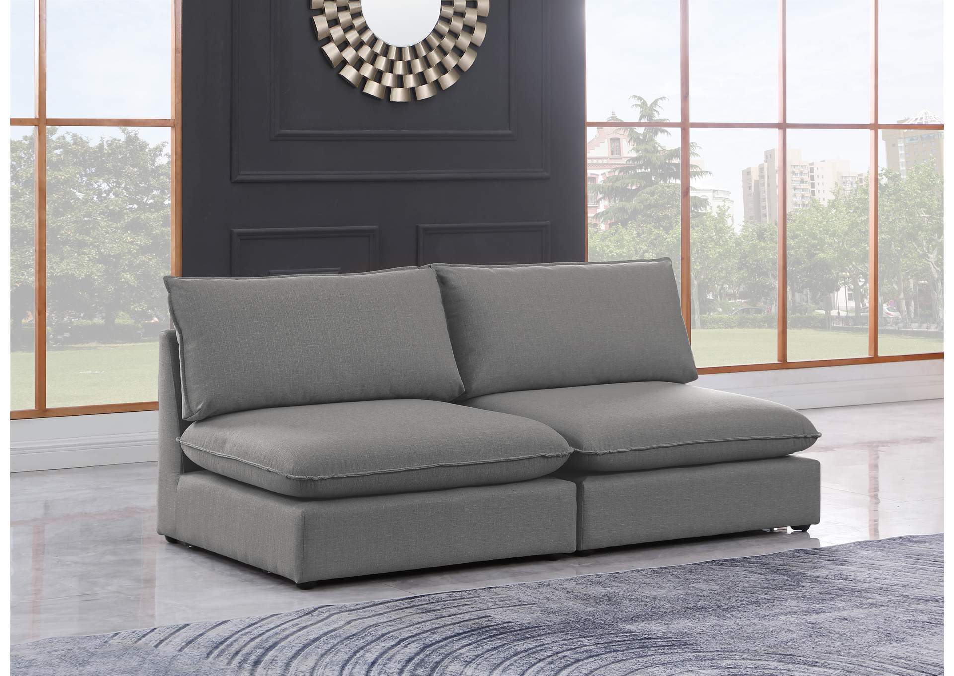 Mackenzie Grey Durable Linen Textured Modular Sofa,Meridian Furniture