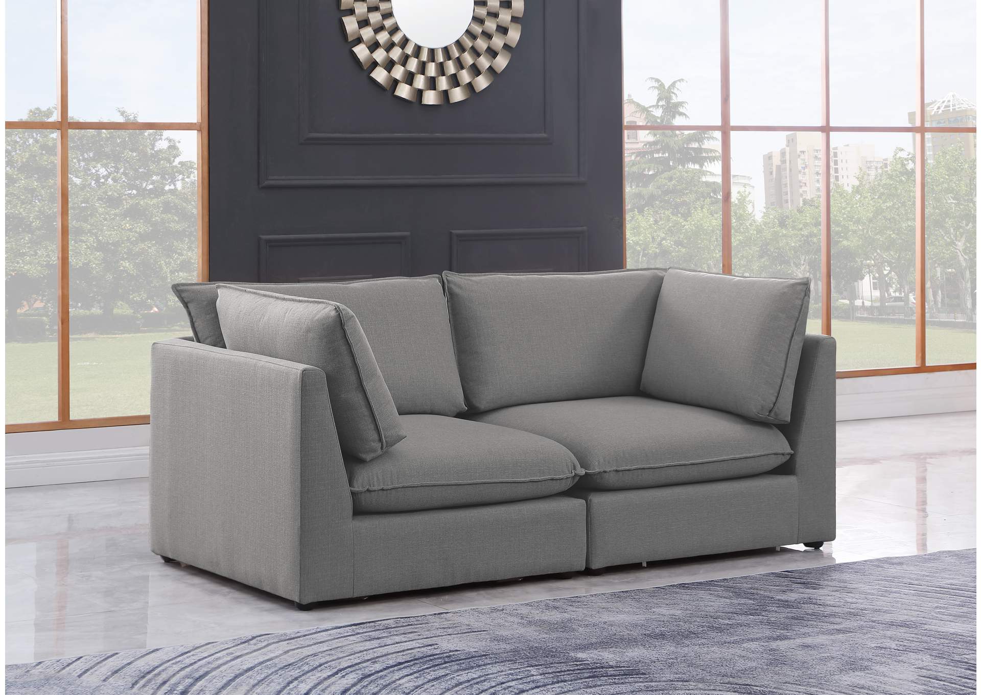 Mackenzie Grey Durable Linen Textured Modular Sofa,Meridian Furniture