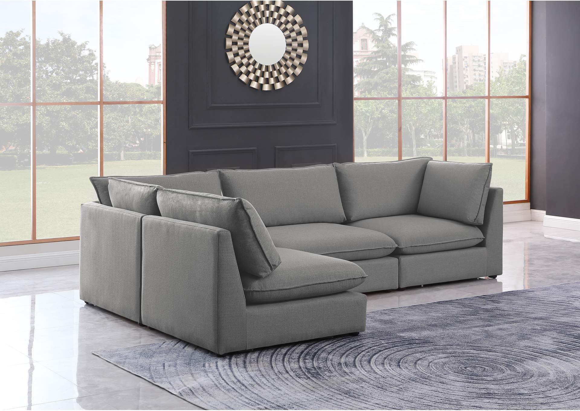 Mackenzie Grey Durable Linen Textured Modular Sectional,Meridian Furniture