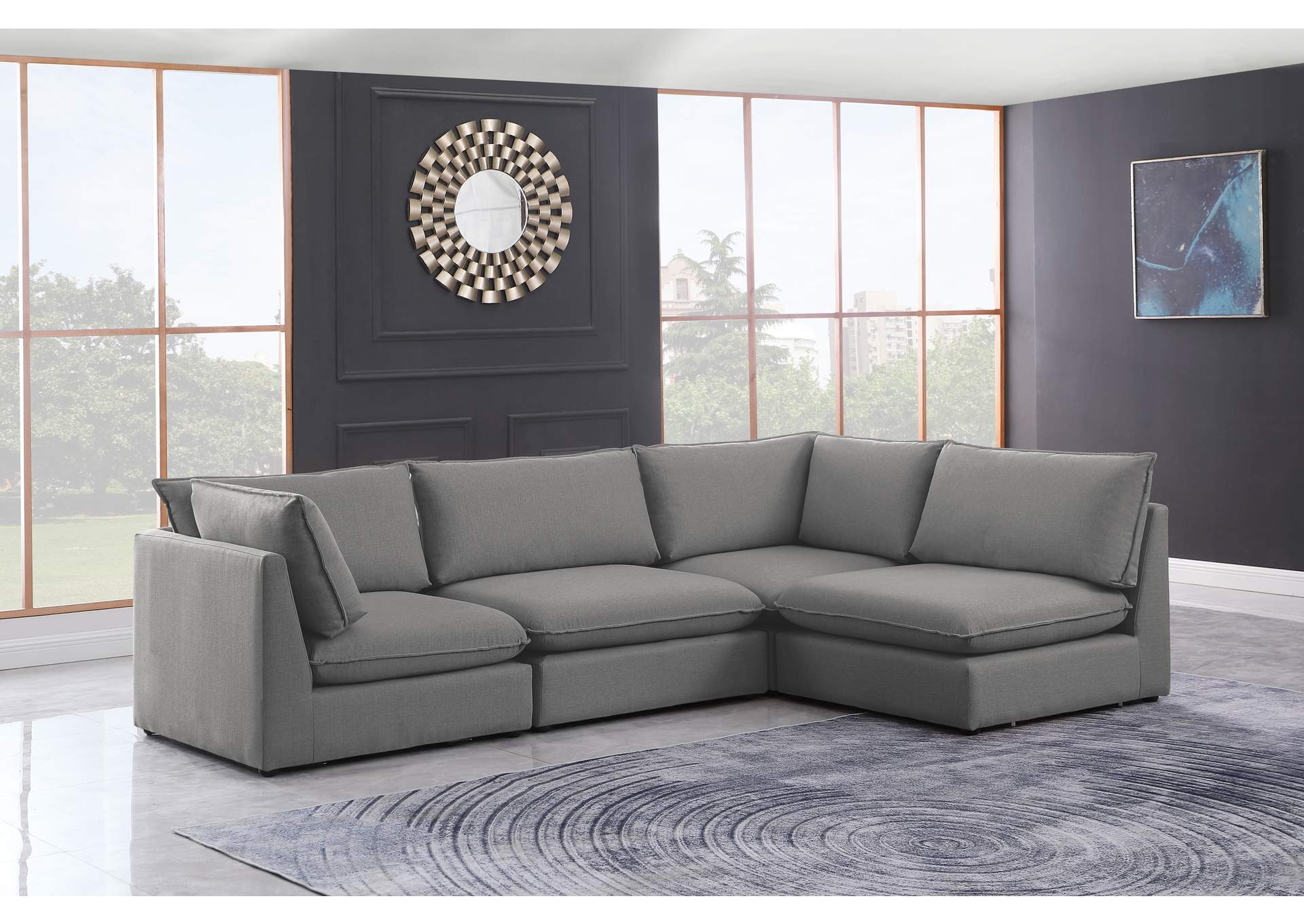 Mackenzie Grey Durable Linen Textured Modular Sectional,Meridian Furniture