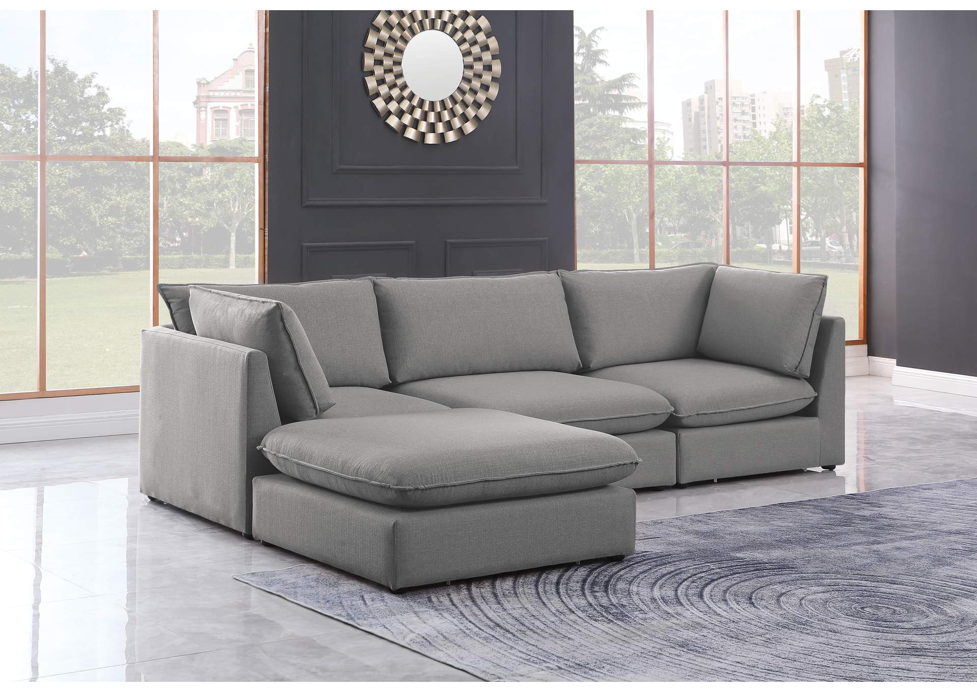 Mackenzie Grey Durable Linen Textured Modular Sectional,Meridian Furniture