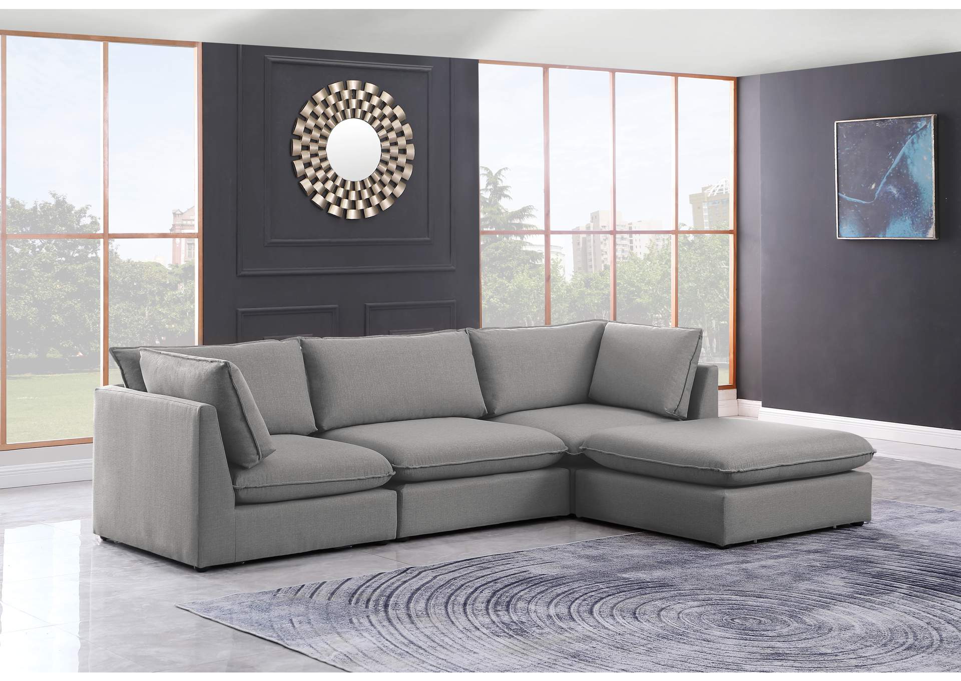 Mackenzie Grey Durable Linen Textured Modular Sectional,Meridian Furniture