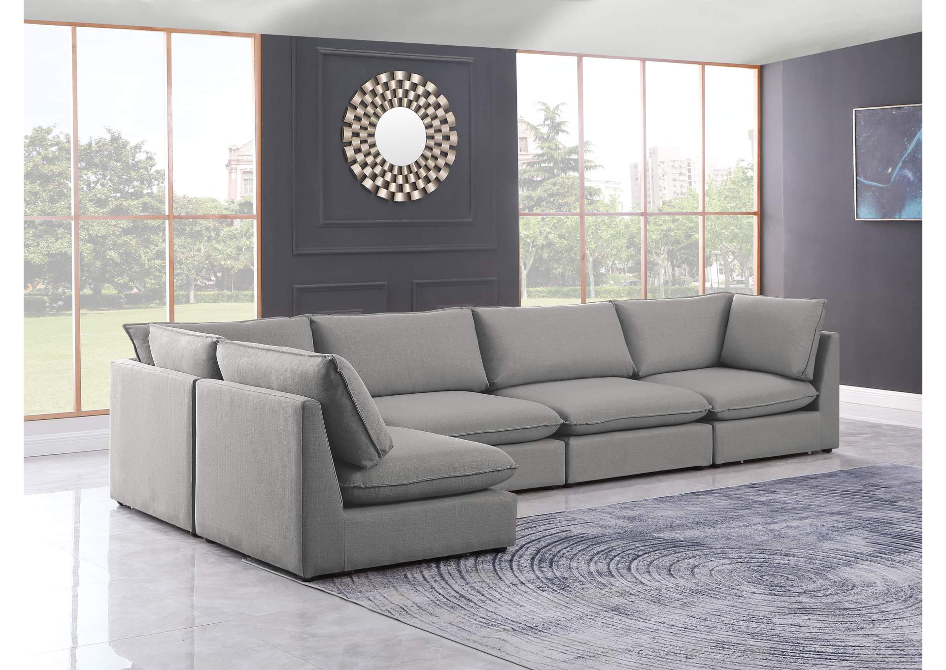 Mackenzie Grey Durable Linen Textured Modular Sectional,Meridian Furniture