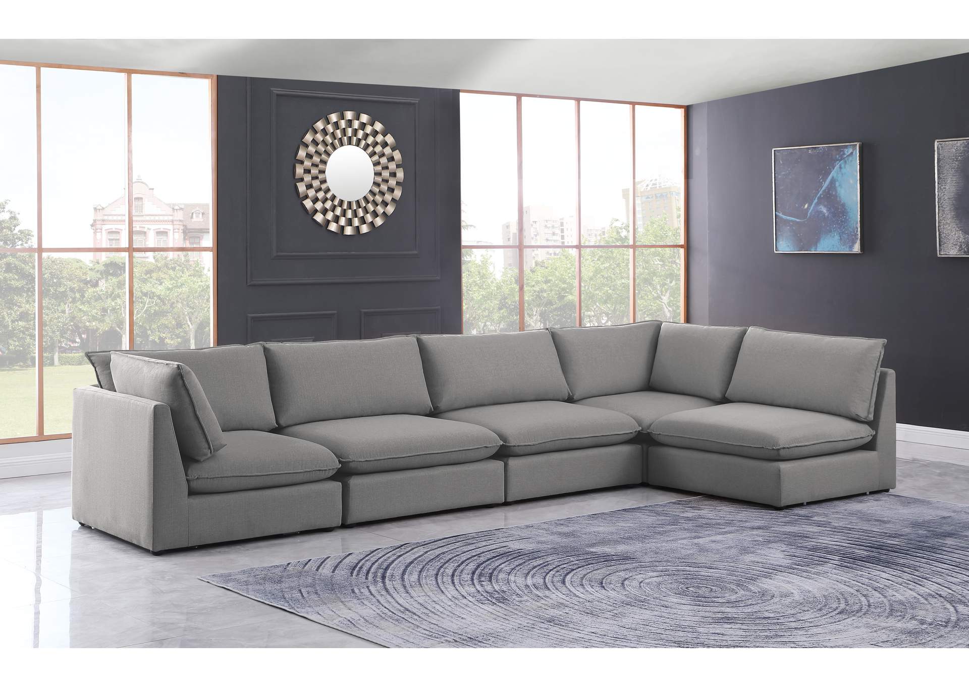 Mackenzie Grey Durable Linen Textured Modular Sectional,Meridian Furniture