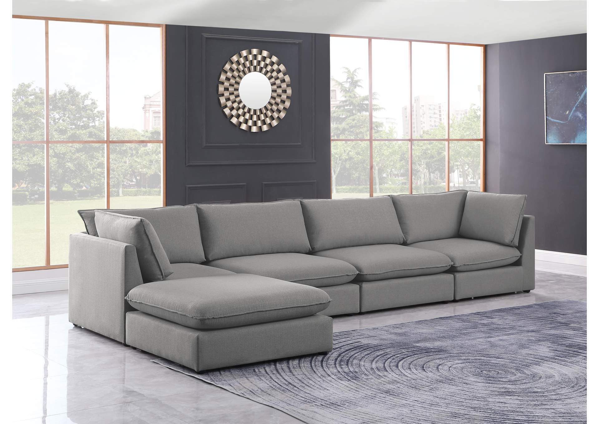 Mackenzie Grey Durable Linen Textured Modular Sectional,Meridian Furniture