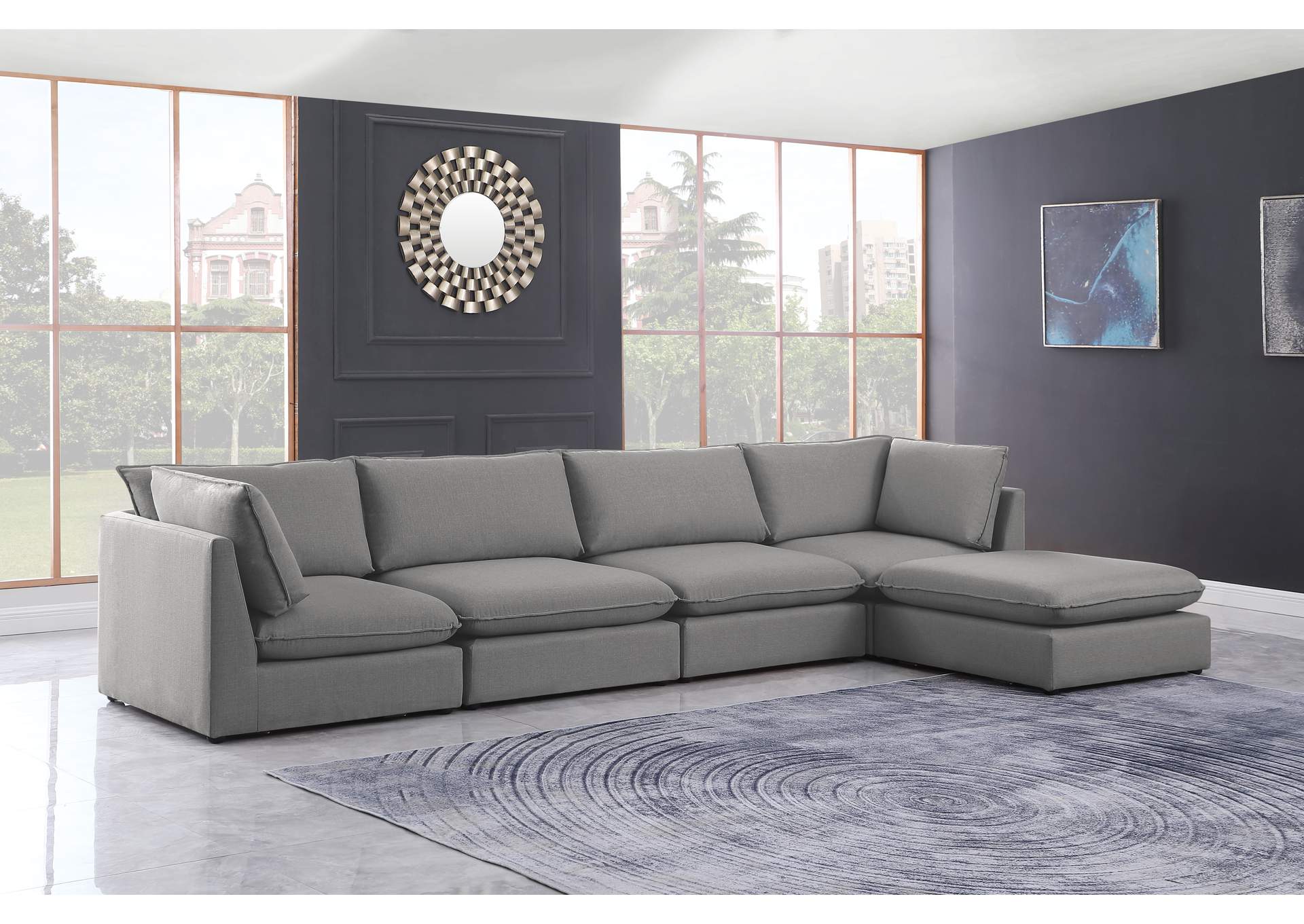 Mackenzie Grey Durable Linen Textured Modular Sectional,Meridian Furniture