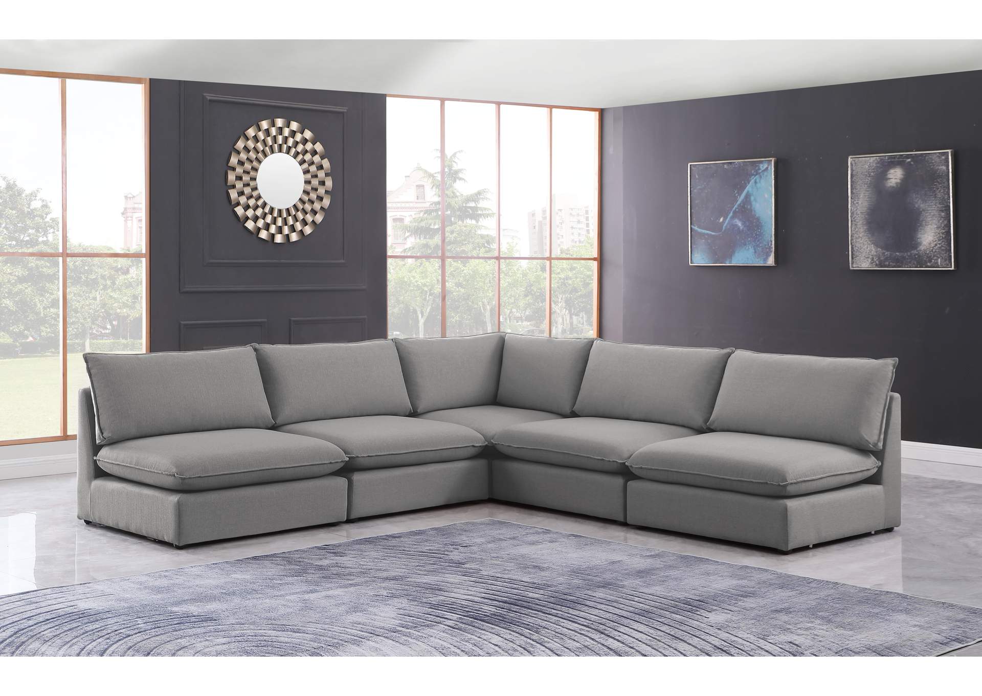 Mackenzie Grey Durable Linen Textured Modular Sectional,Meridian Furniture