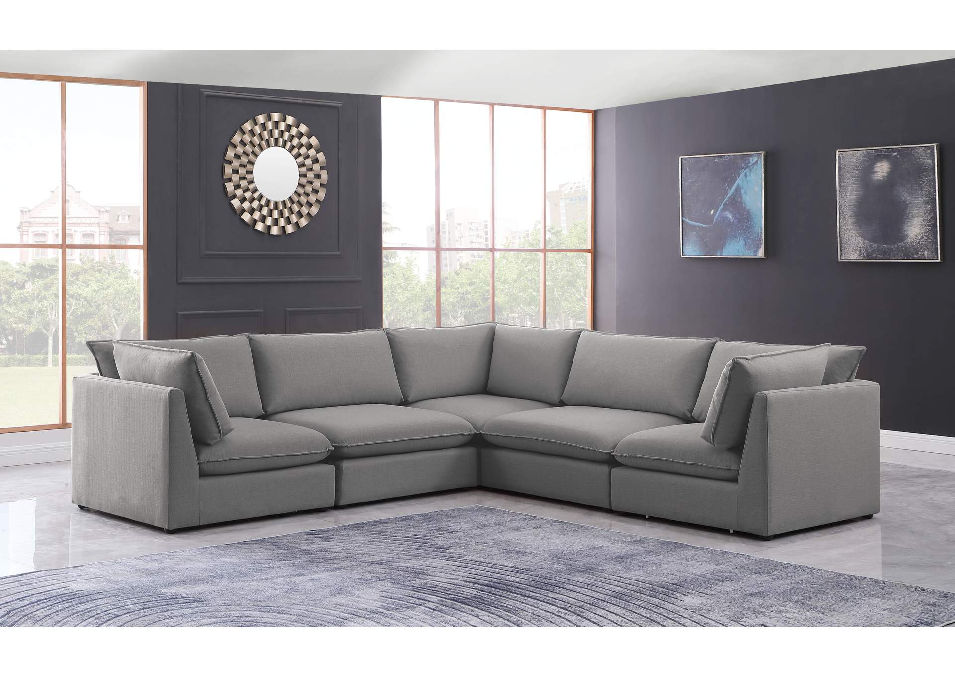 Mackenzie Grey Durable Linen Textured Modular Sectional,Meridian Furniture