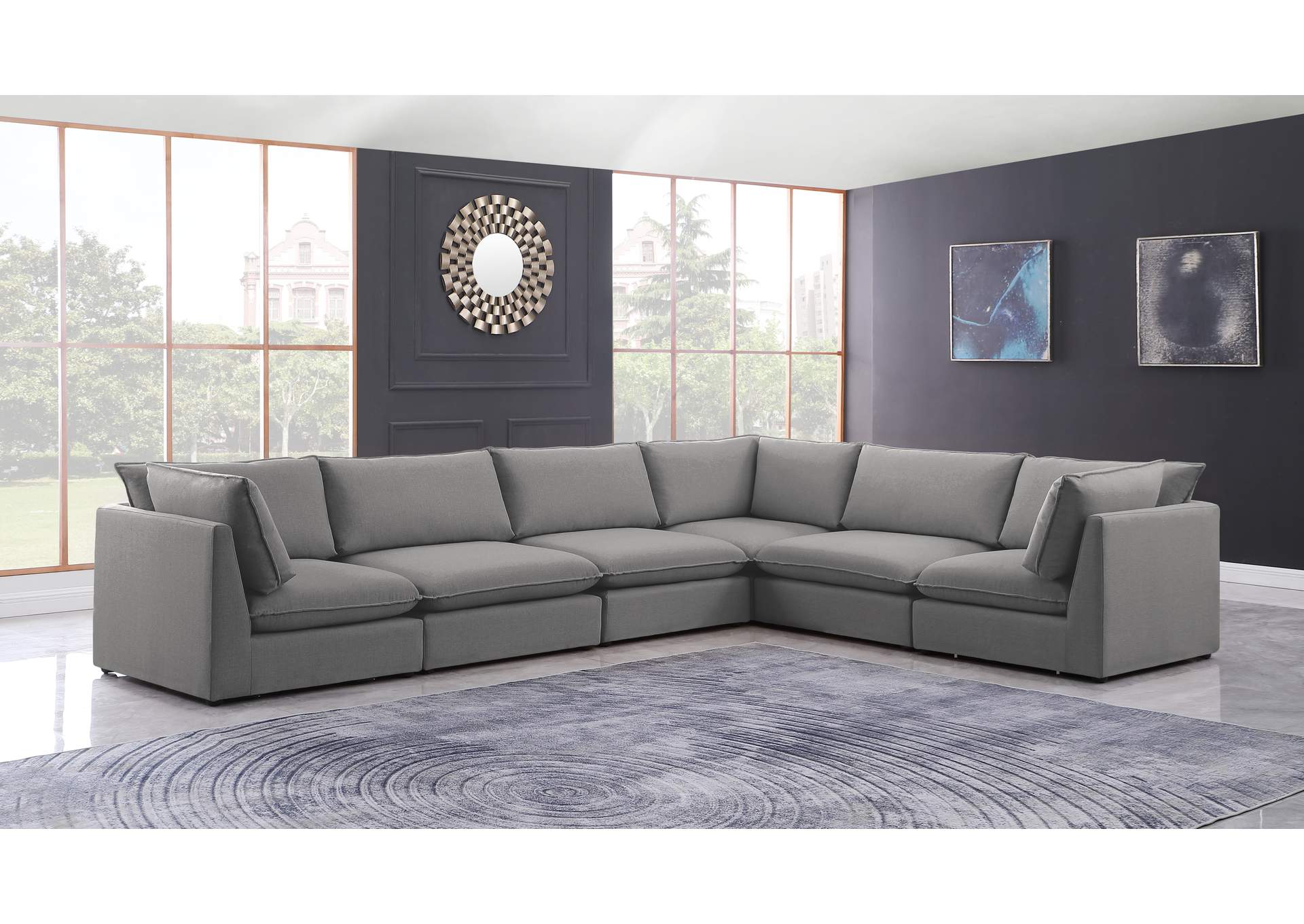 Mackenzie Grey Durable Linen Textured Modular Sectional,Meridian Furniture