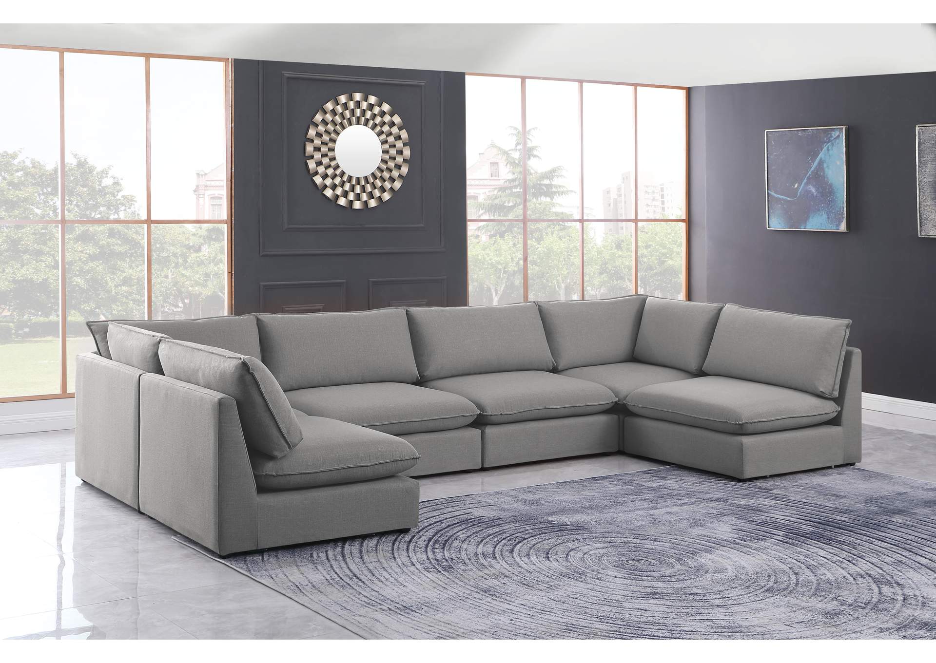 Mackenzie Grey Durable Linen Textured Modular Sectional,Meridian Furniture