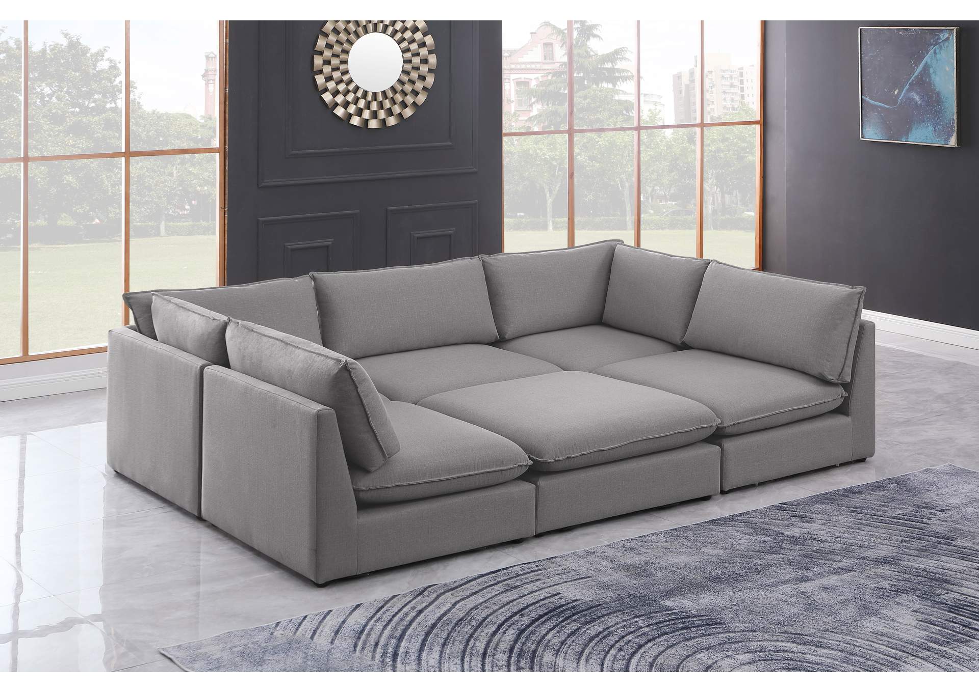 Mackenzie Grey Durable Linen Textured Modular Sectional,Meridian Furniture