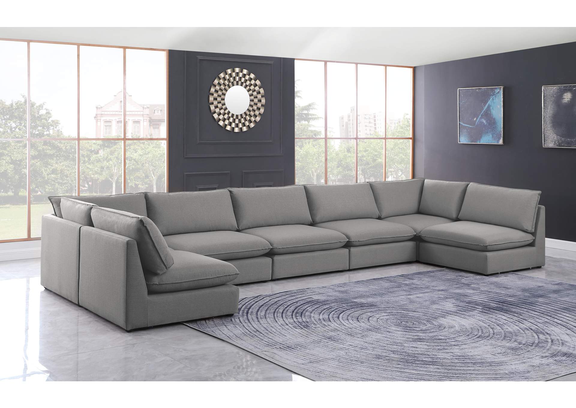 Mackenzie Grey Durable Linen Textured Modular Sectional,Meridian Furniture