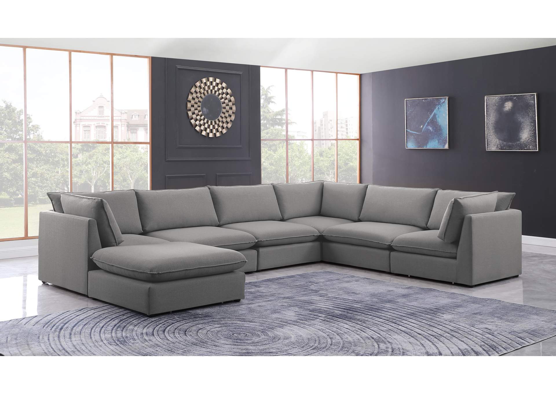 Mackenzie Grey Durable Linen Textured Modular Sectional,Meridian Furniture