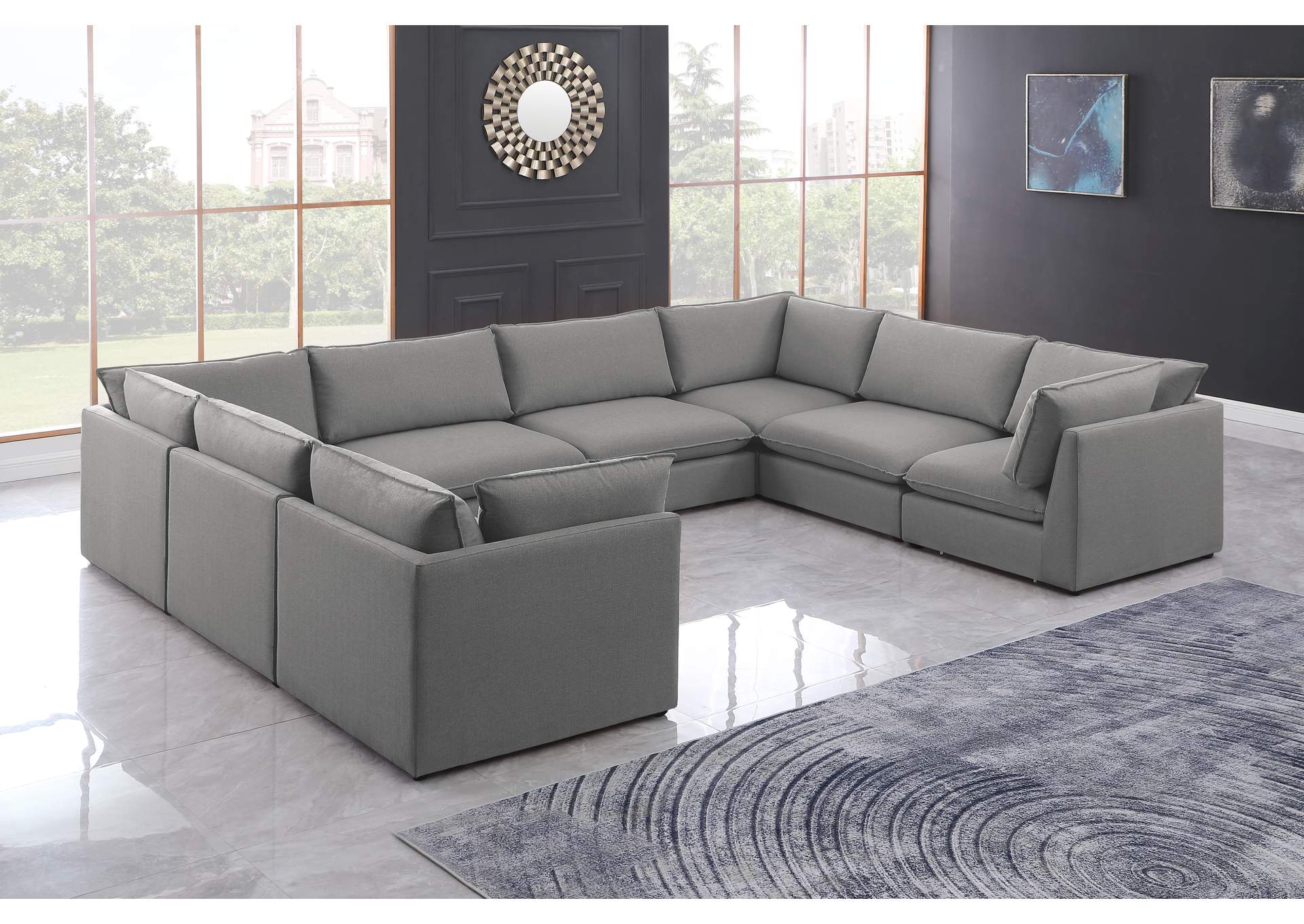 Mackenzie Grey Durable Linen Textured Modular Sectional,Meridian Furniture