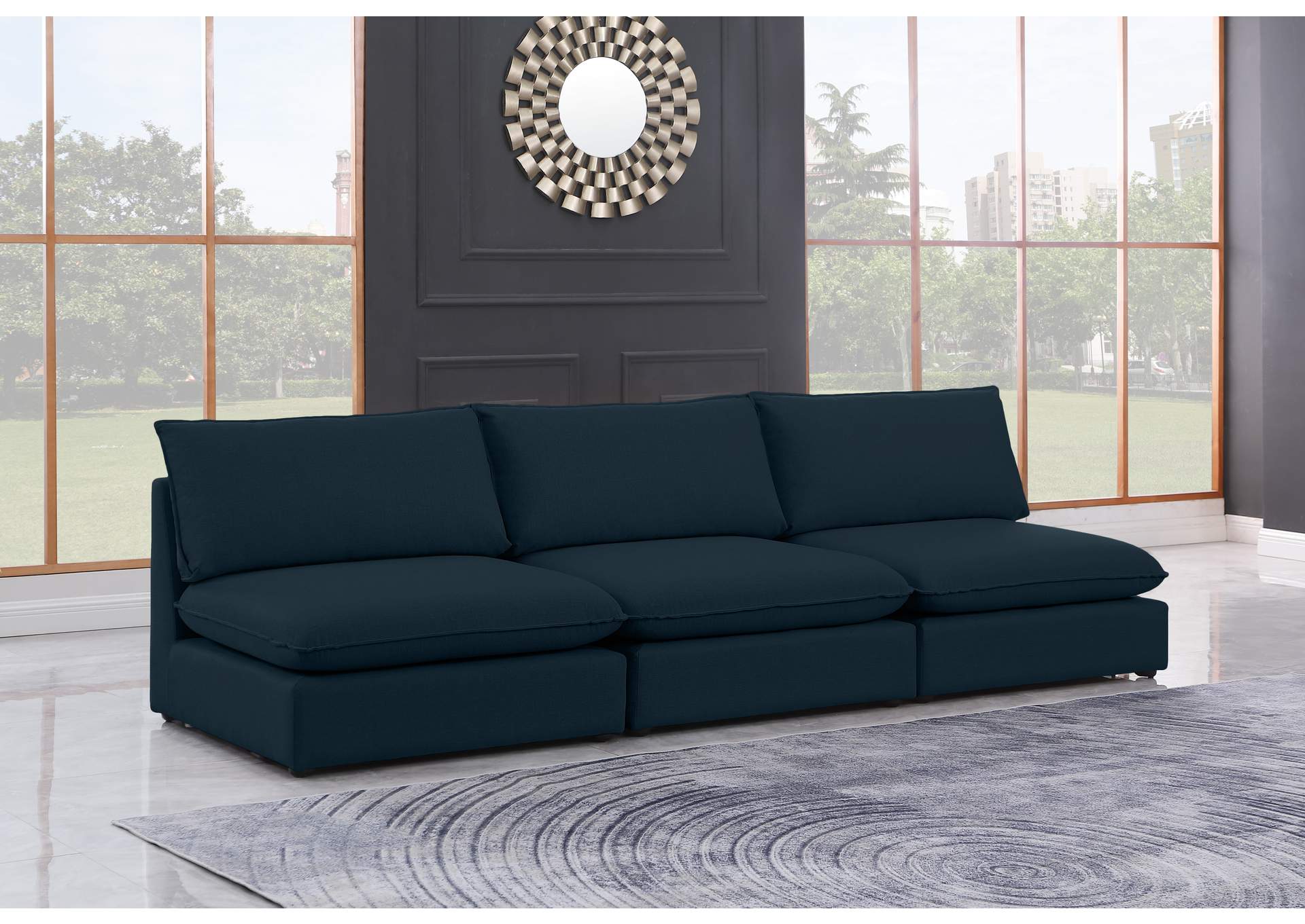 Mackenzie Navy Durable Linen Textured Modular Sofa,Meridian Furniture